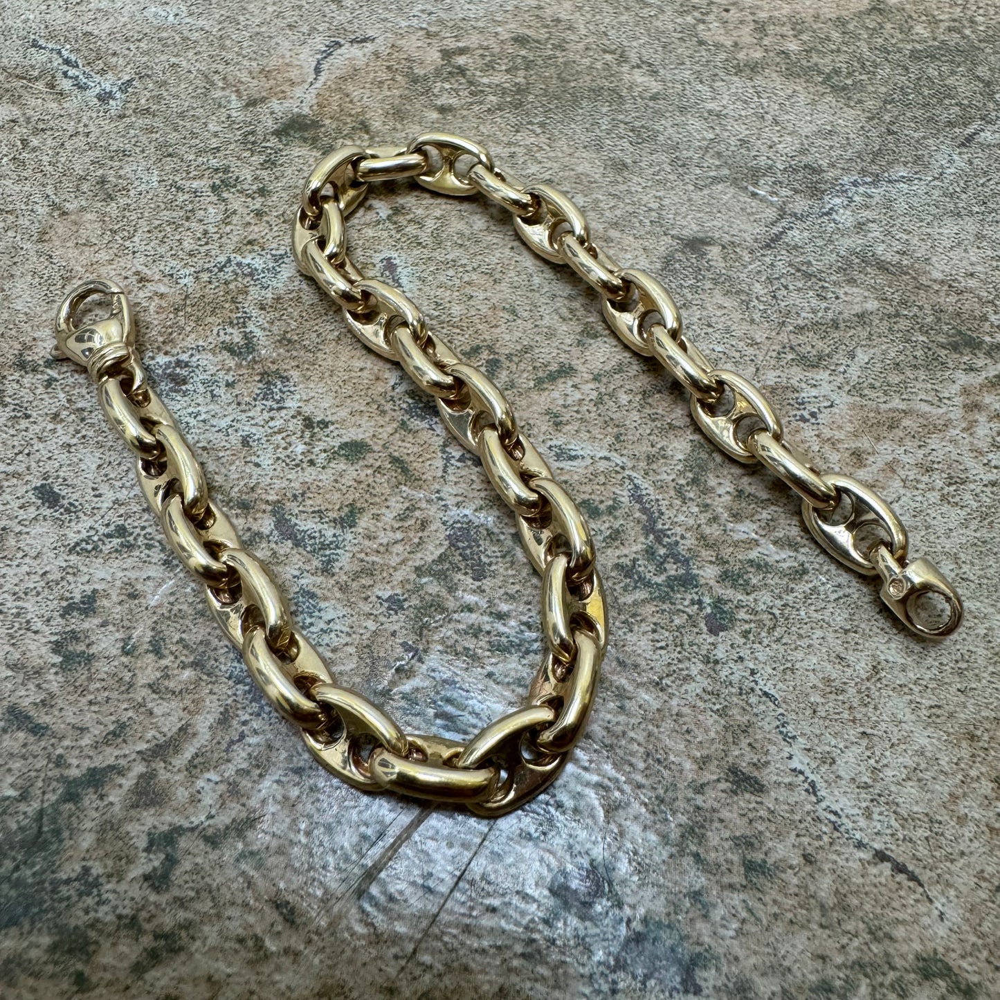 Vintage Solid 14k Yellow Gold Heavy Chaine D Ancre Puffed Gucci Link Bracelet (9”)