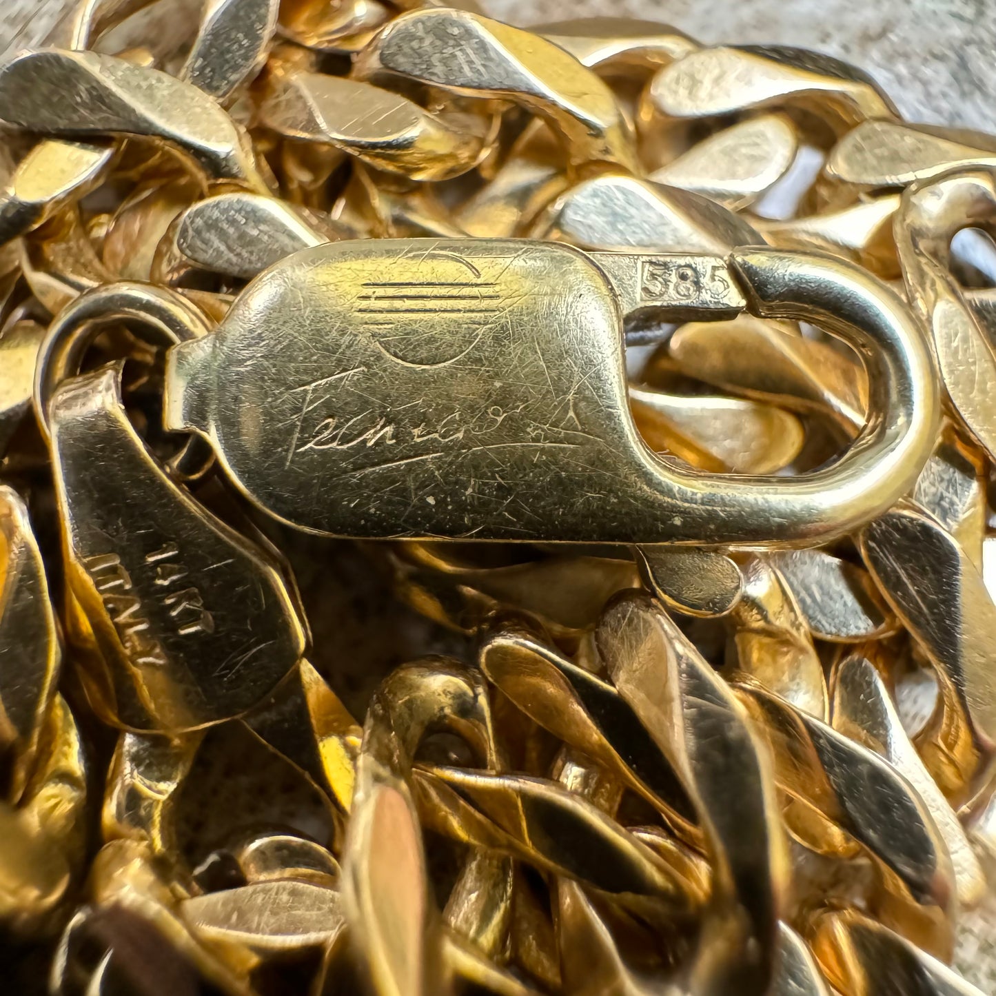 Vintage Solid 14k Yellow Gold Italian Designer Knife Edged Cuban Link Bracelet (8.25”)