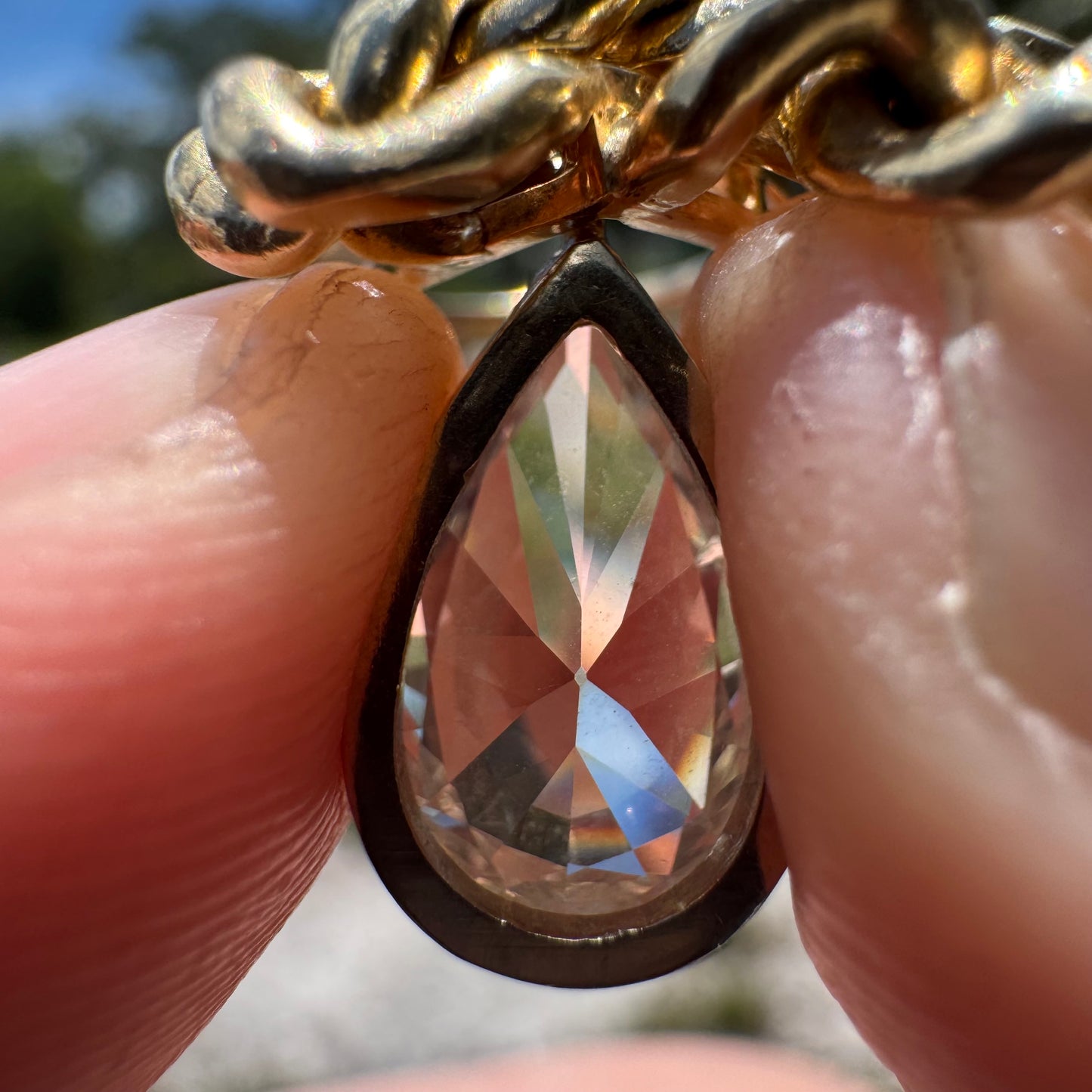 Vintage 1.78ct Natural Pear Cut Diamond Solitaire Solid 14k Yellow Gold Heavyweight Cuban Link Necklace (16”)