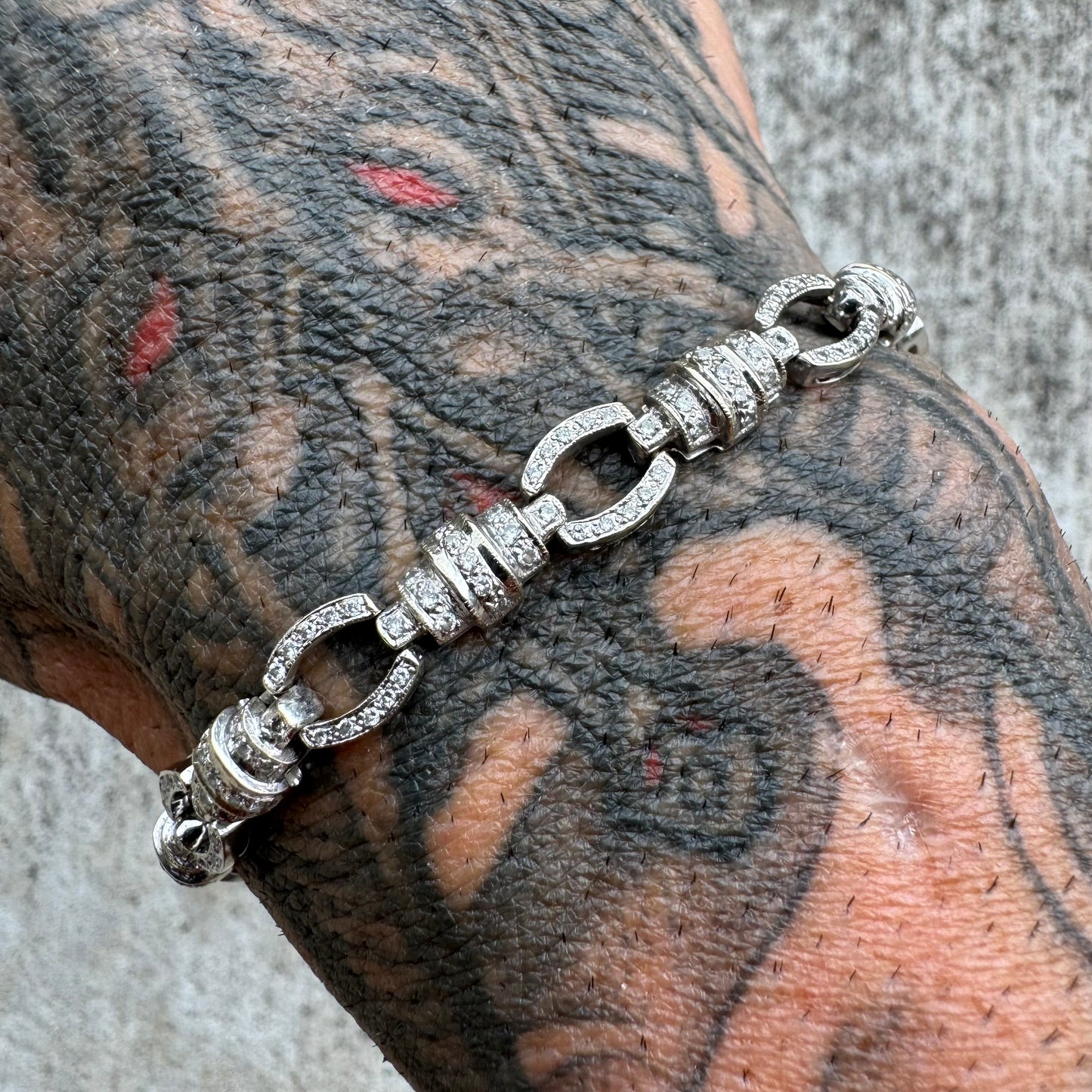 Vintage Solid 18k White Gold Handset 2.53CTW Natural Diamond Flooded Bracelet (7.35”)