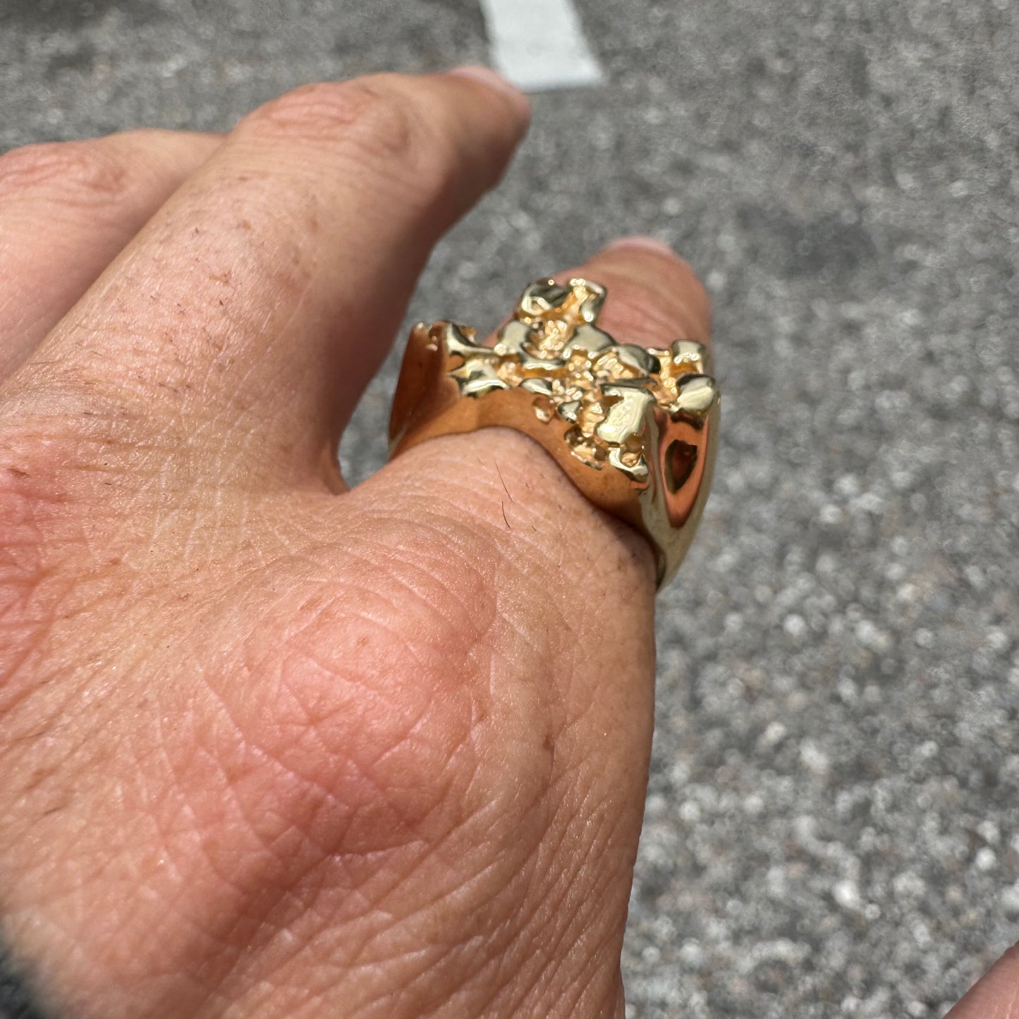 1980’s Solid 14k Yellow Golf Heavyweight Texas Nugget Ring (9.5)