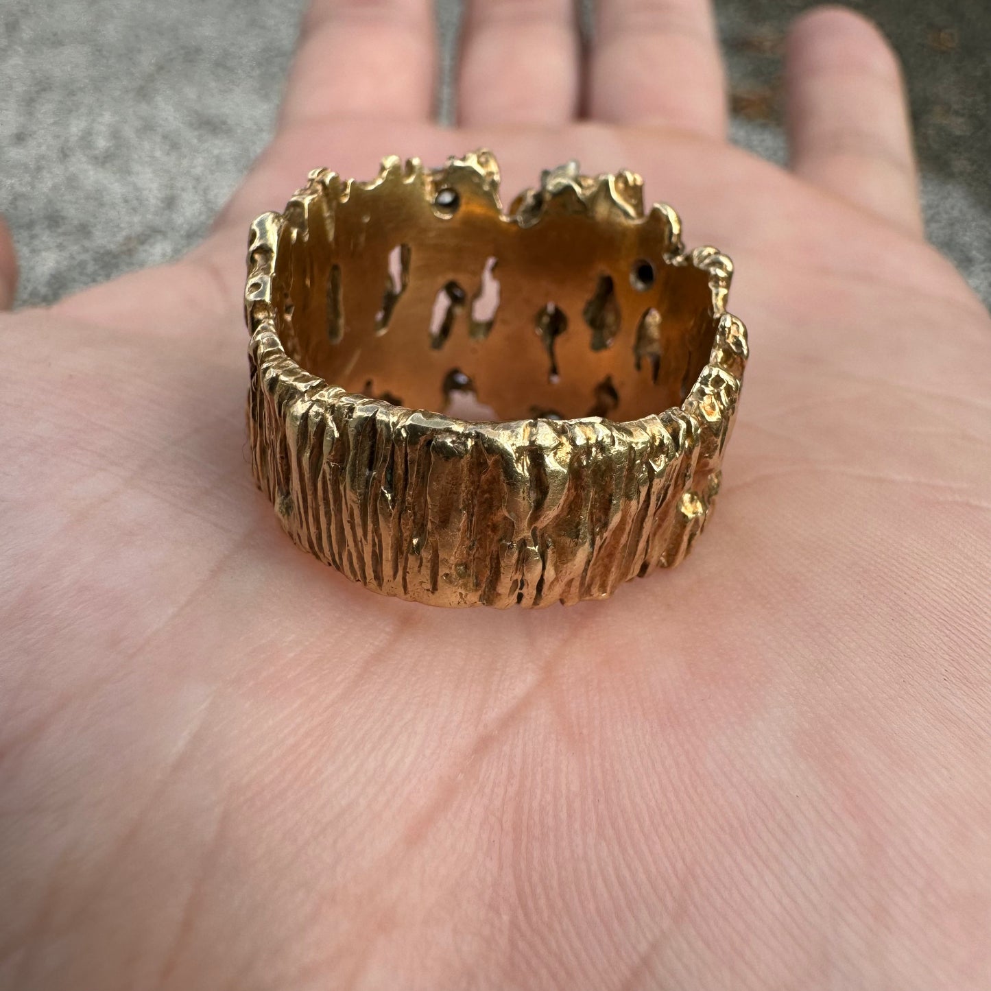 Vintage Solid 14k Yellow Gold Designer Made Heavyweight .50CTW Natural Diamond Cluster Brutalist Ring (10.5)