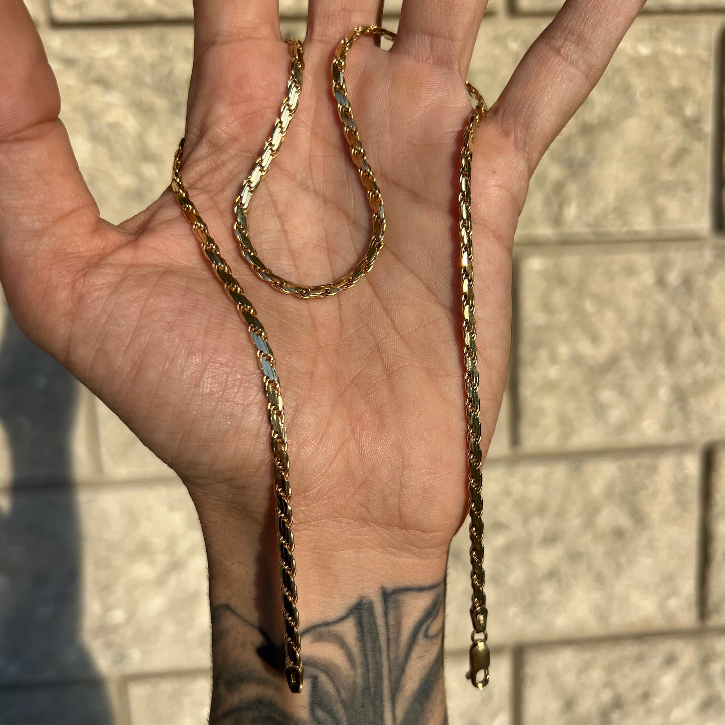 1980’s Solid 14k Yellow Gold Flattened Diamondcut Braided Rope Necklace (20”)