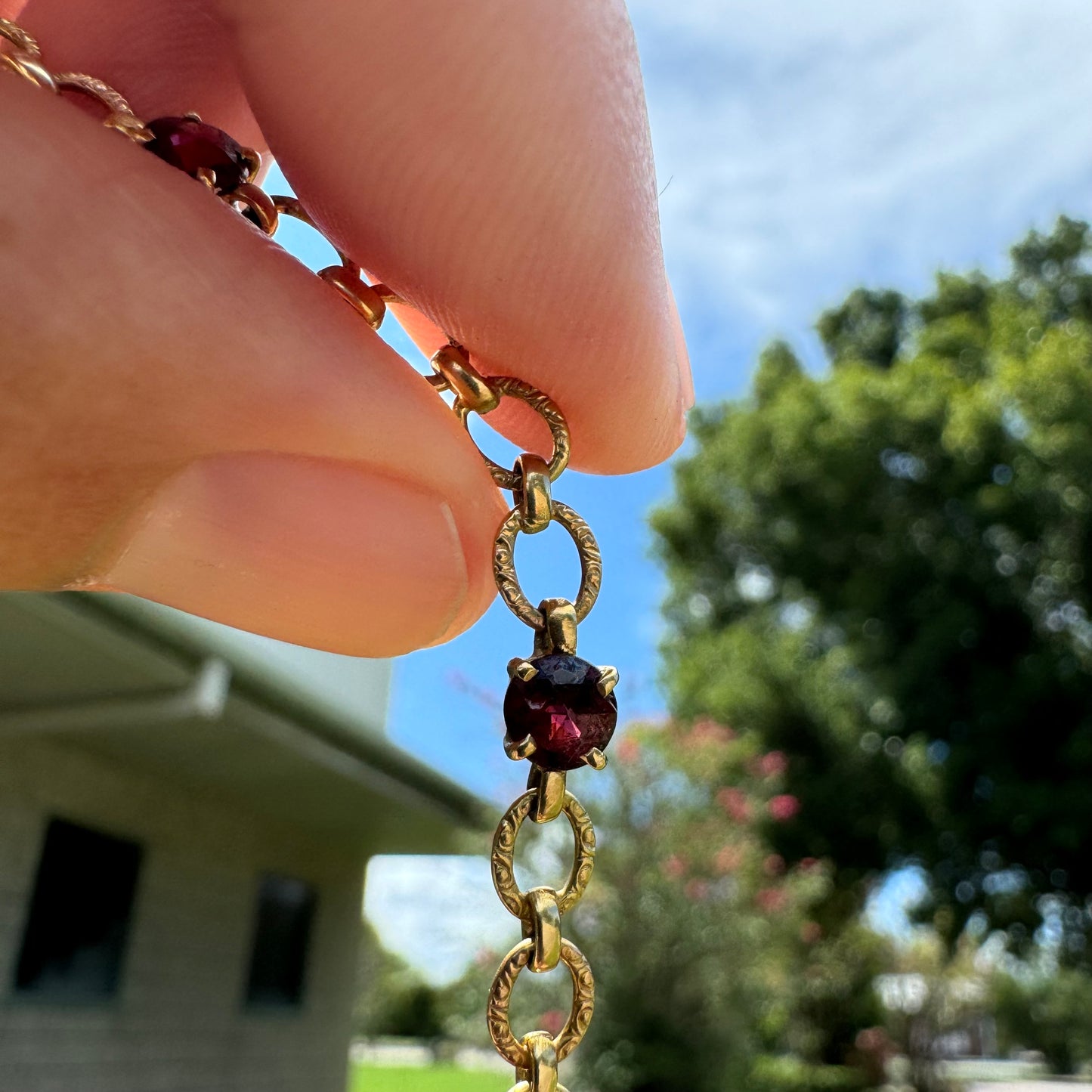 Early 1900’s Solid 18k Gold Rose Cut Garnet Bracelet (7.25”)