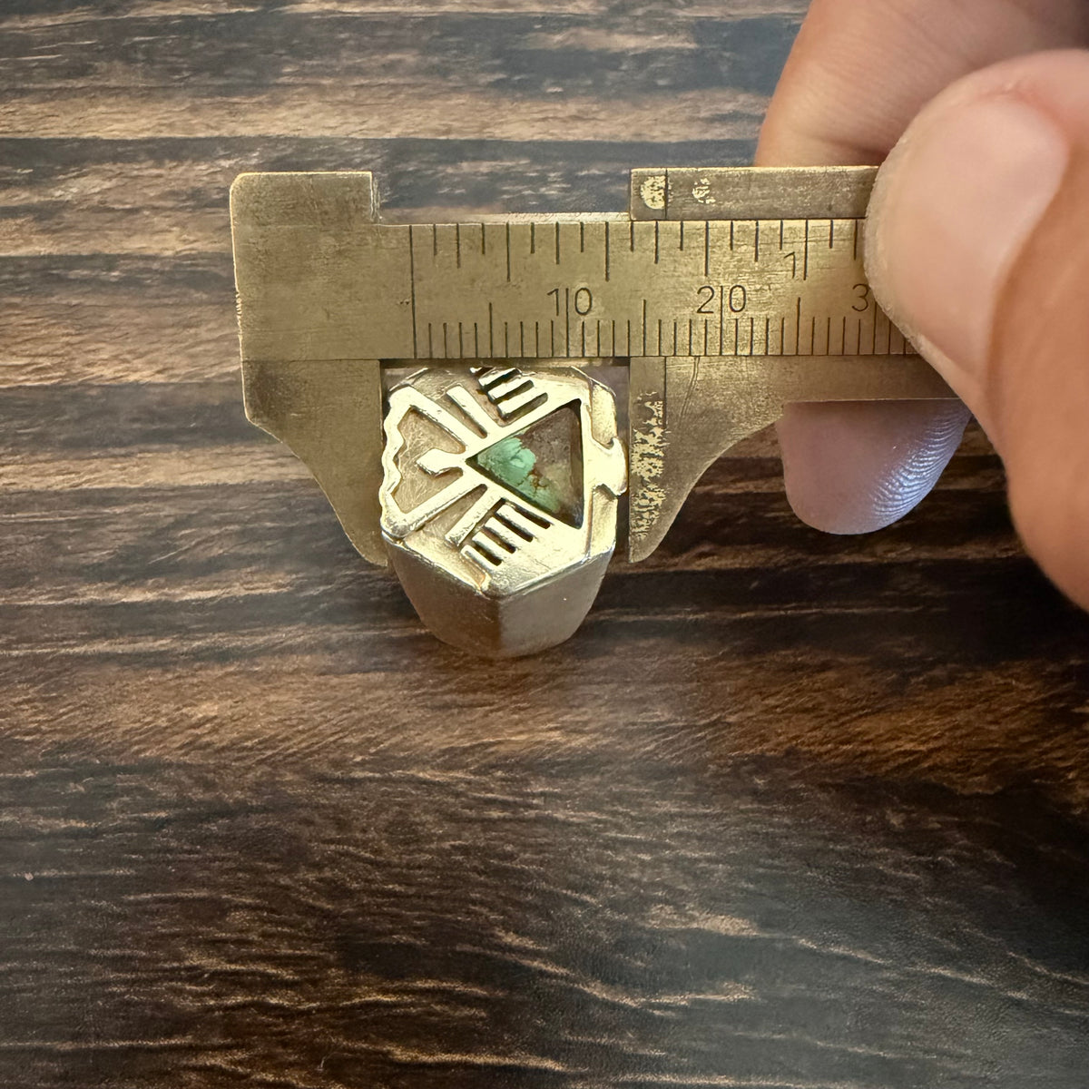 Mid-Century Solid 14k Yellow Gold Heavyweight Turquoise Thunderbird Signet Ring (11.5)
