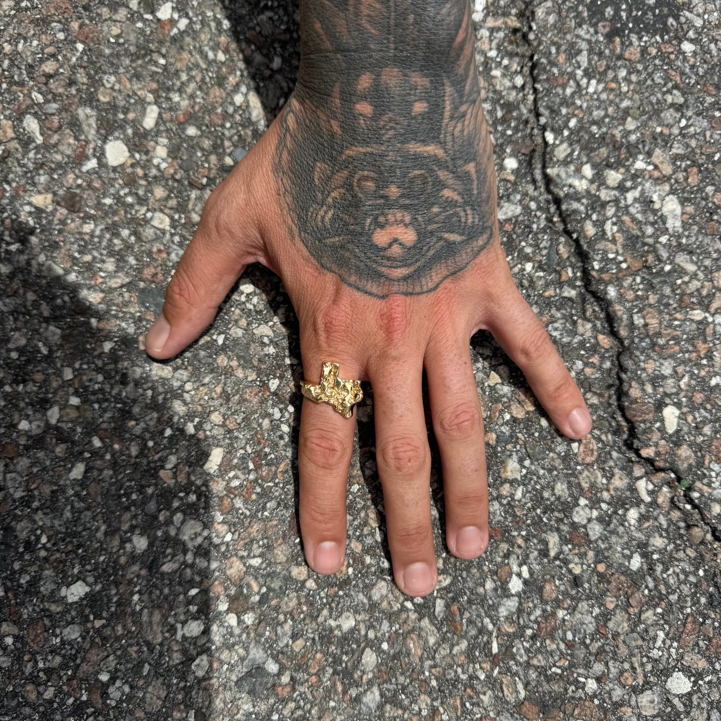 1980’s Solid 14k Yellow Golf Heavyweight Texas Nugget Ring (9.5)