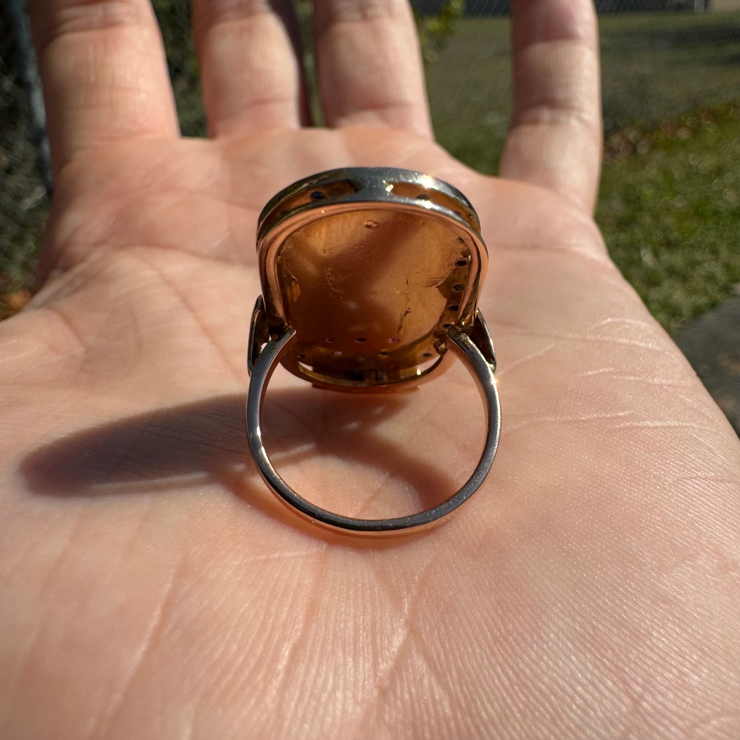 1960’s 18k Yellow Gold Egyptian Hallmarked Gemstone Encrusted Scarab Ring (5.75)