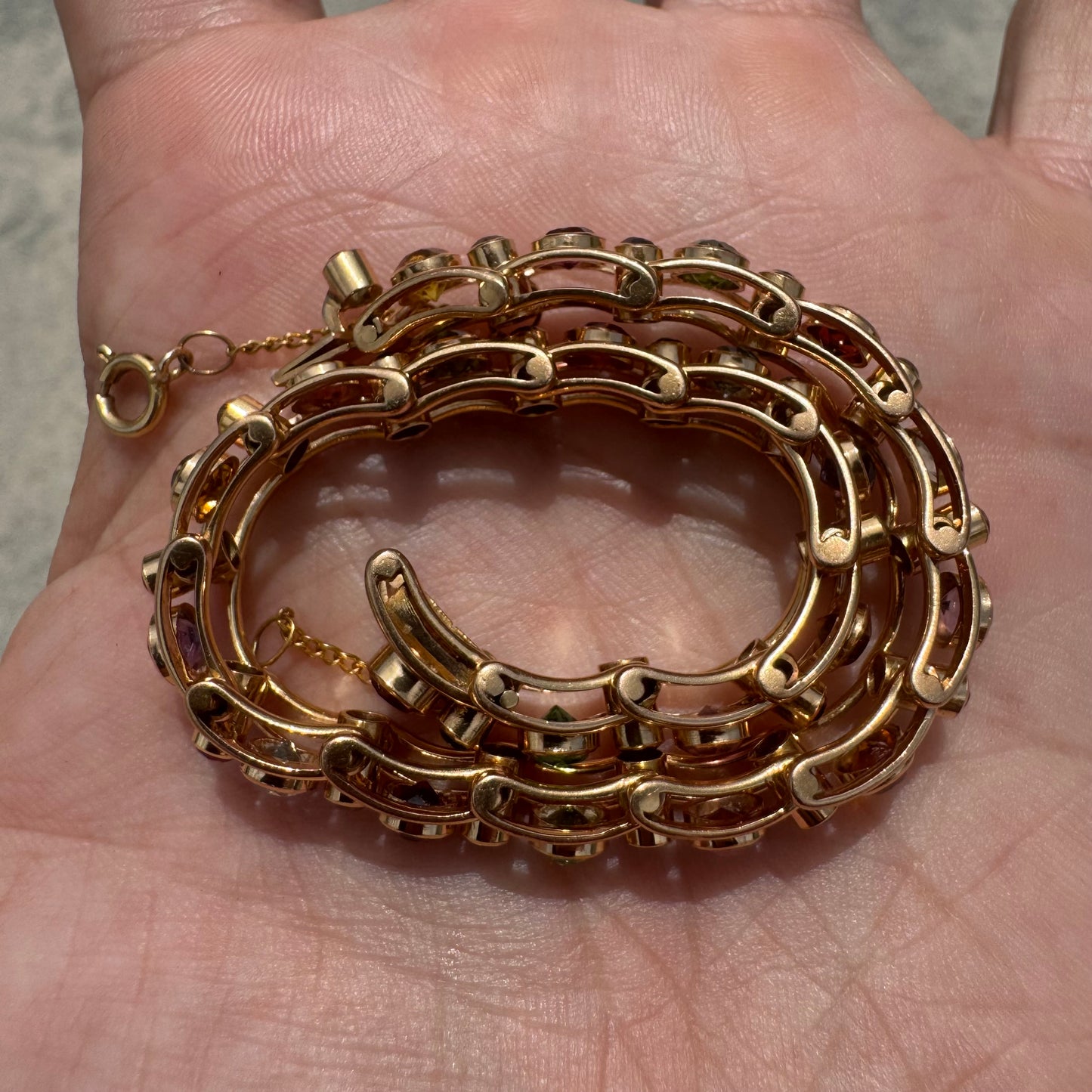 Vintage Solid 18k Gold 7.0ctw Bezel Set Natural Multi Precious Gemstone Bracelet (7.25”)