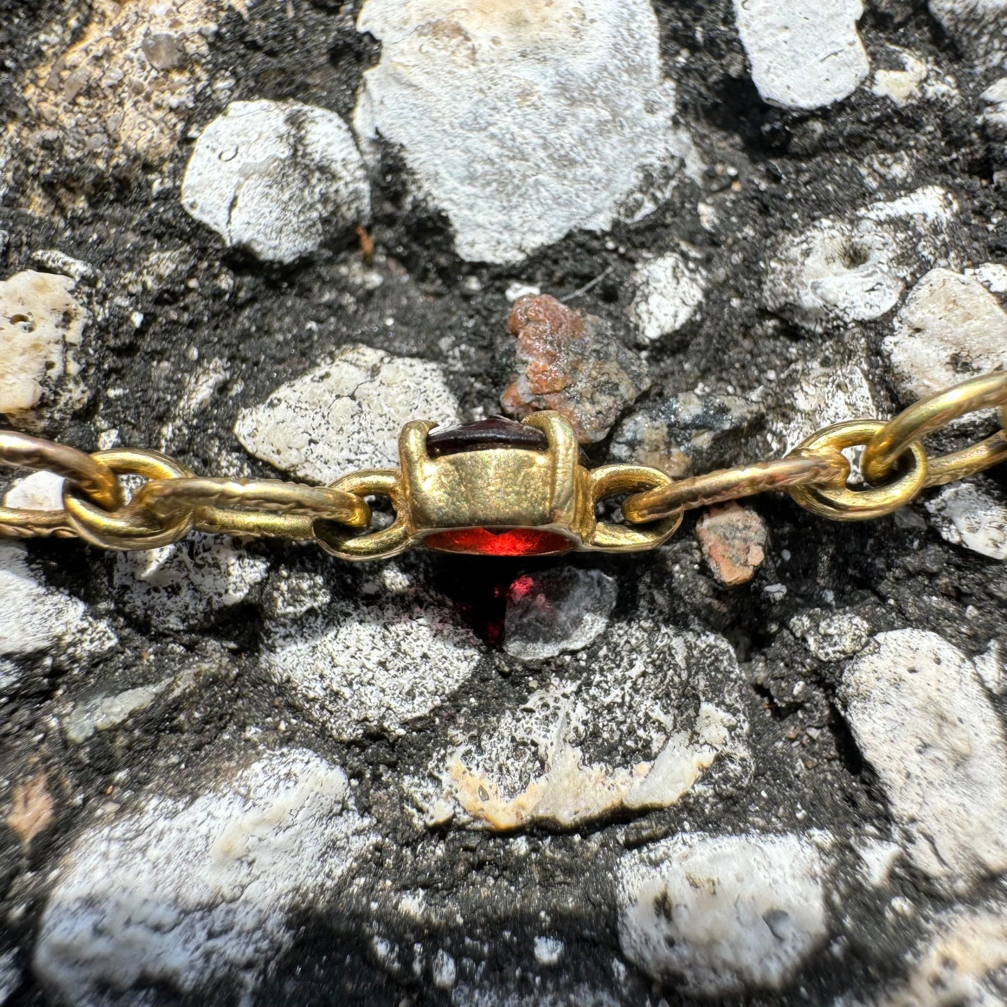 Early 1900’s Solid 18k Gold Rose Cut Garnet Bracelet (7.25”)