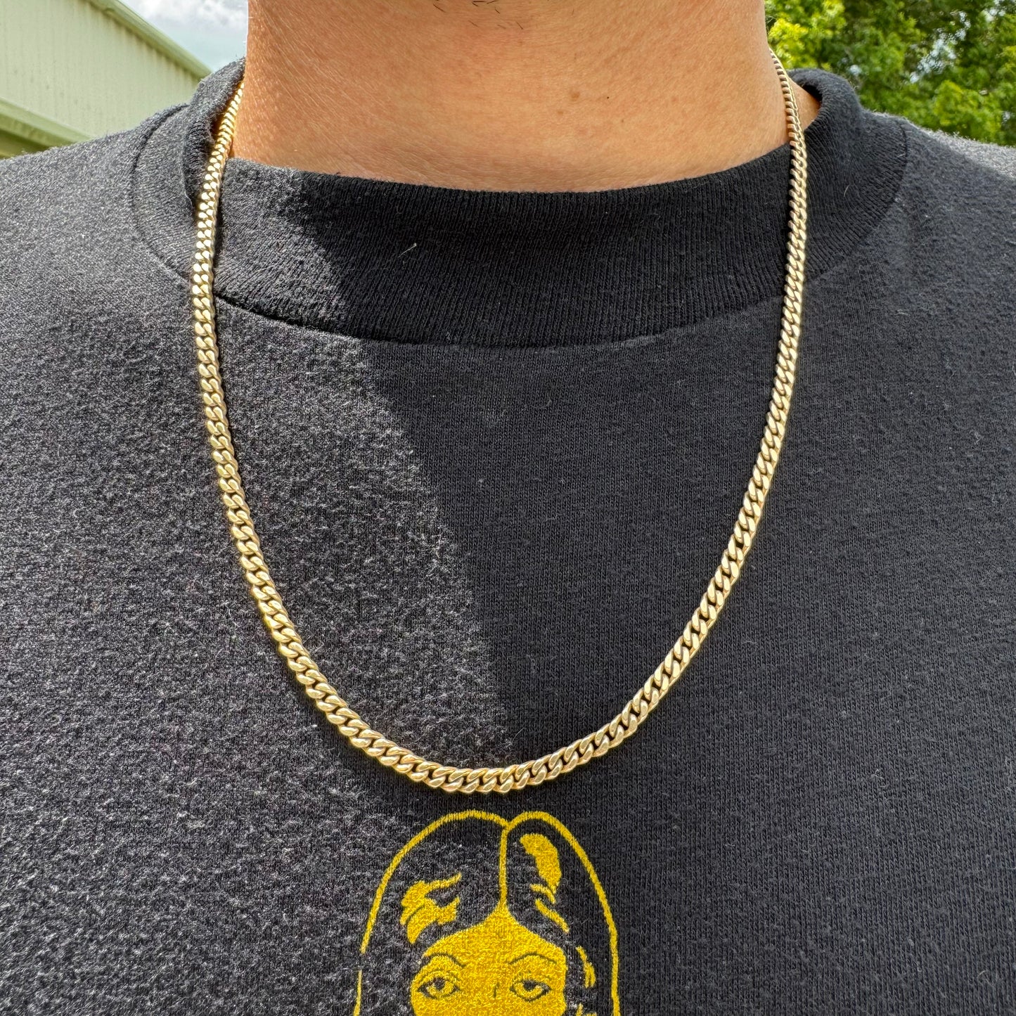 Dated 1924 Solid 14k Yellow Gold Cuban Curb Link Watch Chain Necklace (21.5”)