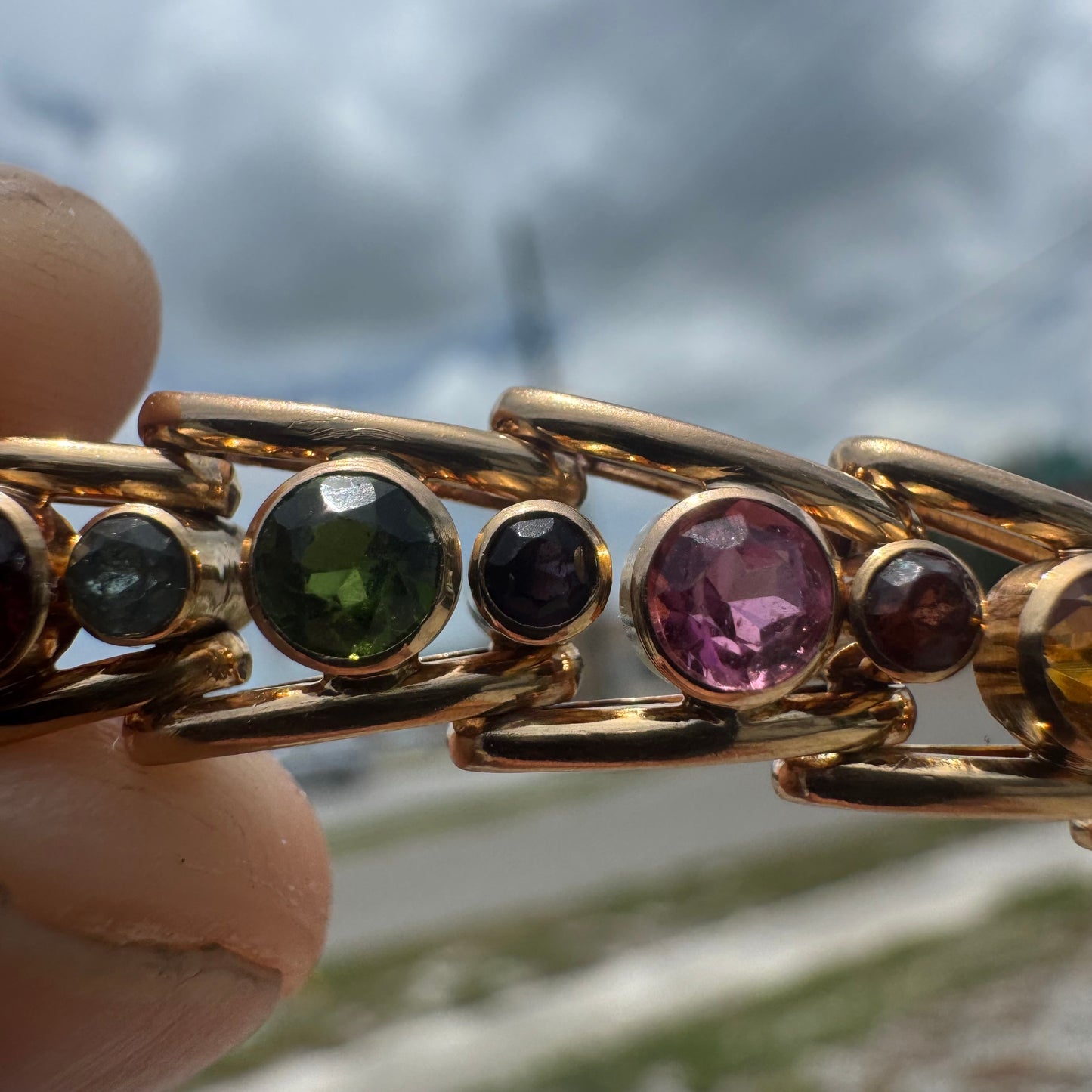 Vintage Solid 18k Gold 7.0ctw Bezel Set Natural Multi Precious Gemstone Bracelet (7.25”)
