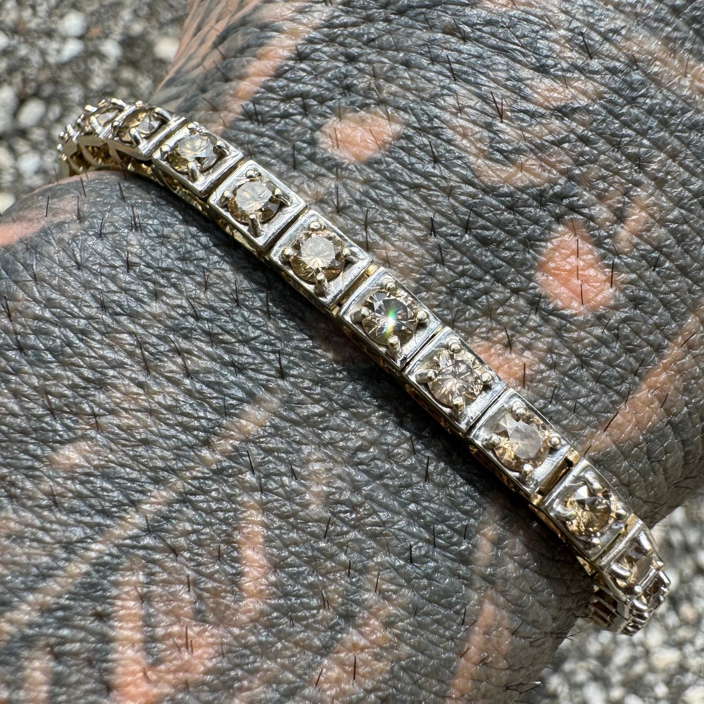 Vintage 5.0ctw Natural Champagne Diamond 14k Gold Tennis Bracelet (7.15”)