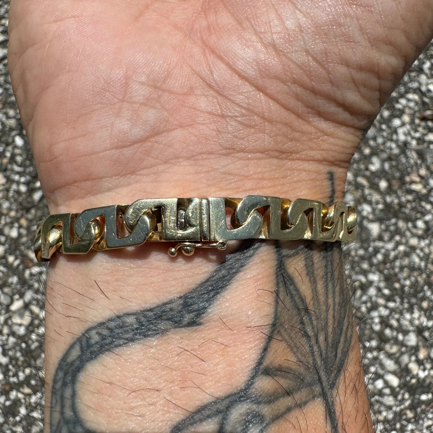 Vintage Solid 14k Yellow Gold Heavyweight Chunky Blocked Mariner Link Bracelet (7.5”)