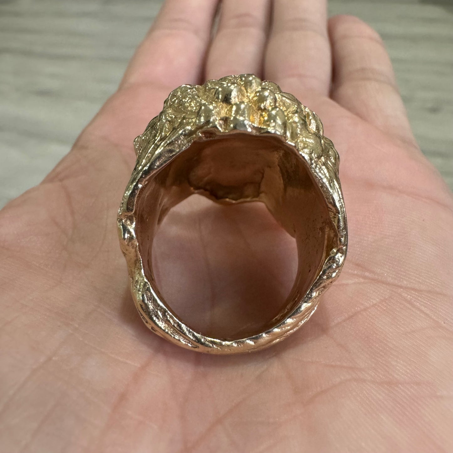 Vintage Custom Made Solid 14k Yellow Gold Natural VS Diamond Heavyweight Dionysus Greek God Ring (11)