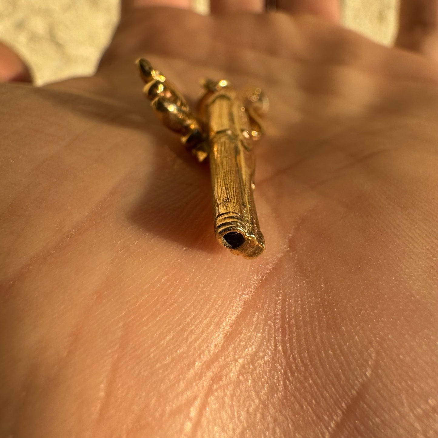 Early 1900’s Solid 10k Yellow Gold Flintlock Pistol Pendant