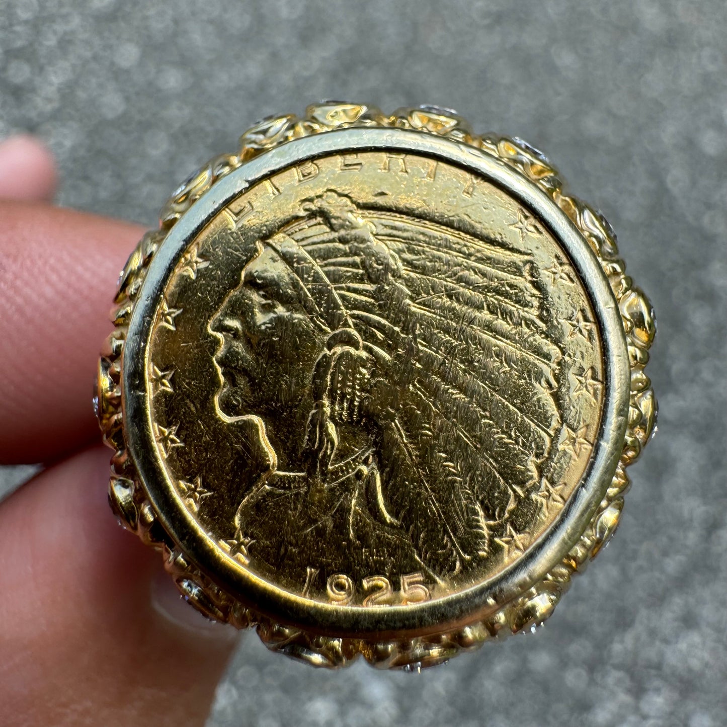 1925 $2.50 Indian Head Gold Coin 14k Yellow Gold 1.25ctw Natural VS Diamond Brutalist Ring (5)