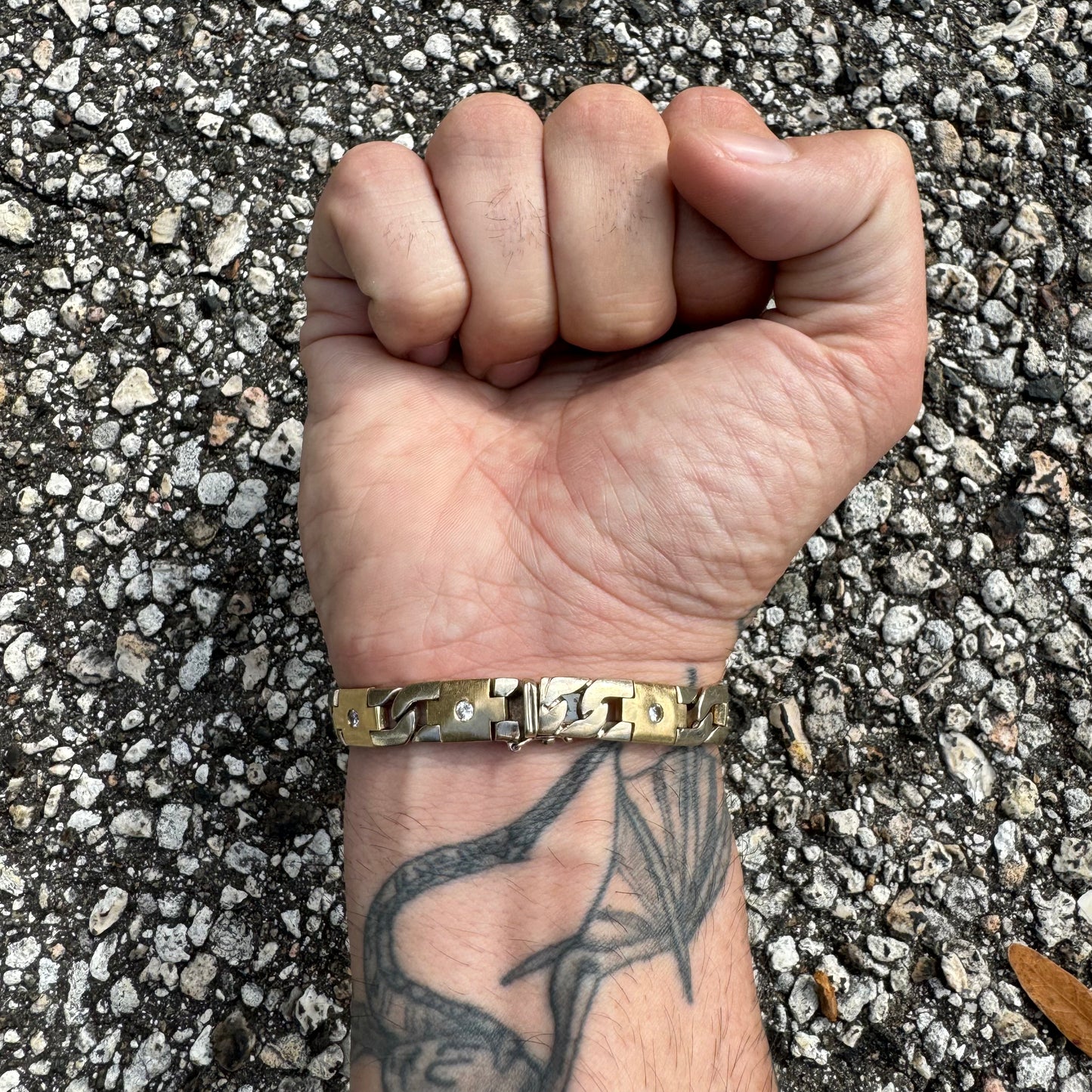 Vintage Solid 14k Two-Tone Heavyweight Fancy Link .75CTW Diamond Bracelet (8.25”)