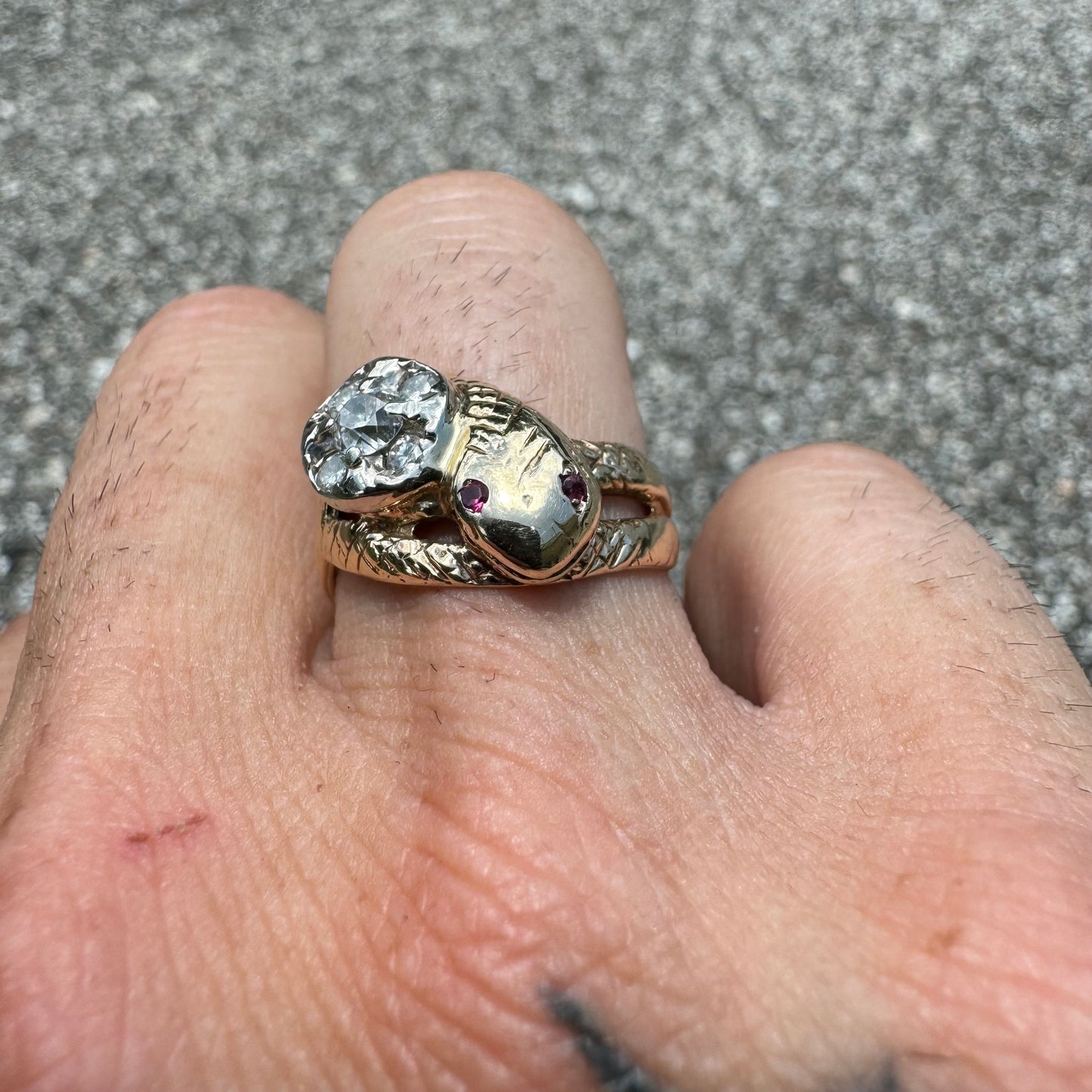 Mid-Century 10k Yellow Gold .45CTW Old Euro Cut Natural Diamond Cluster Snake Ring (8)