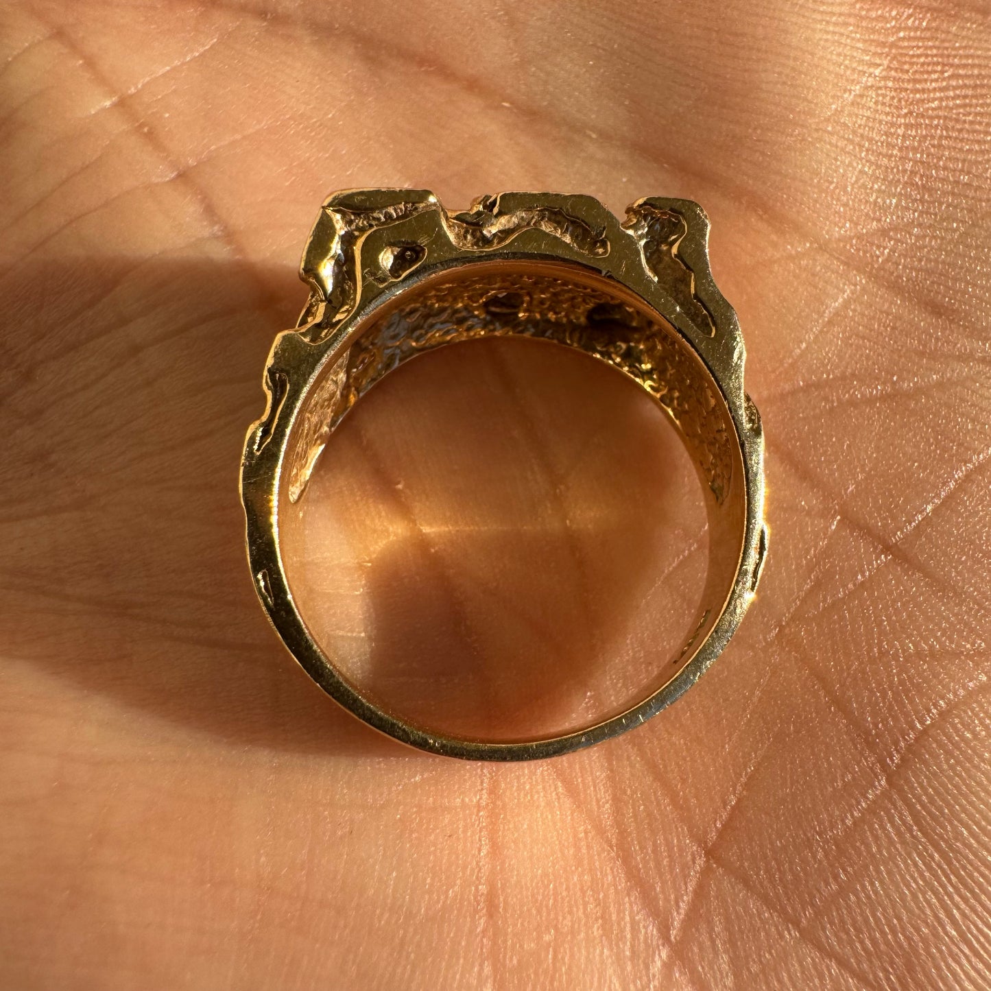 Vintage Solid 14k Natural Diamond Encrusted Honeycomb Nugget Ring (9)