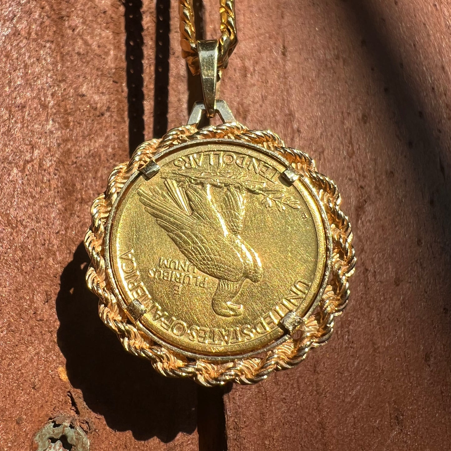 1908 “No Motto” $10 Indian Head Glass Enameled Coin Pendant