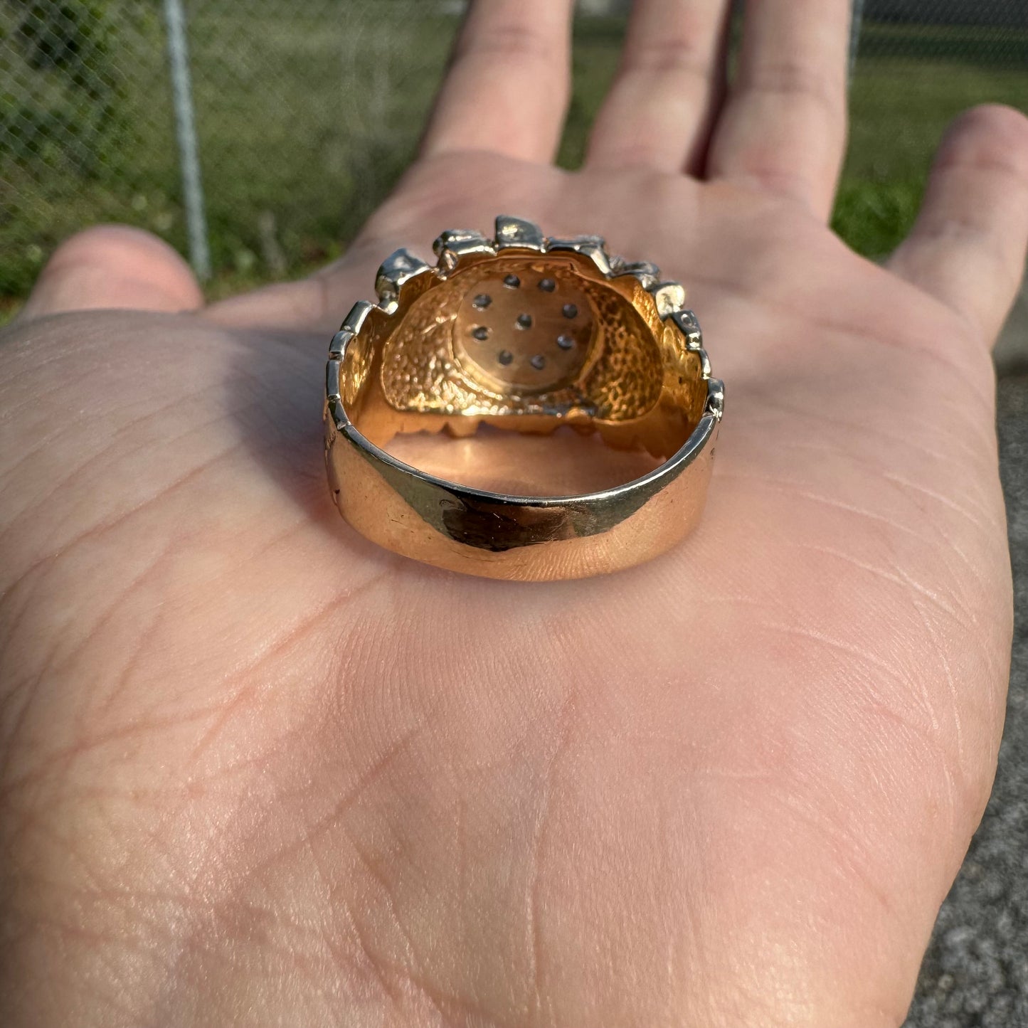 1970’s Solid 14k Yellow Gold .50ctw Natural Diamond Kentucky Cluster Nugget Ring (12.75)