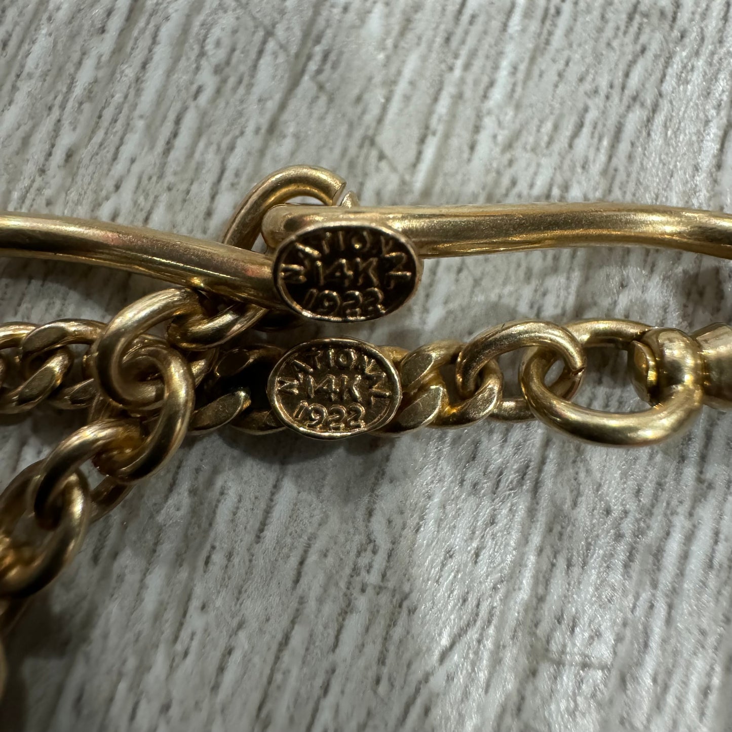 1922 Solid 14k Buttery Yellow Gold Sliding Double Albert Curb Link Watch Chain Necklace (22.25”)
