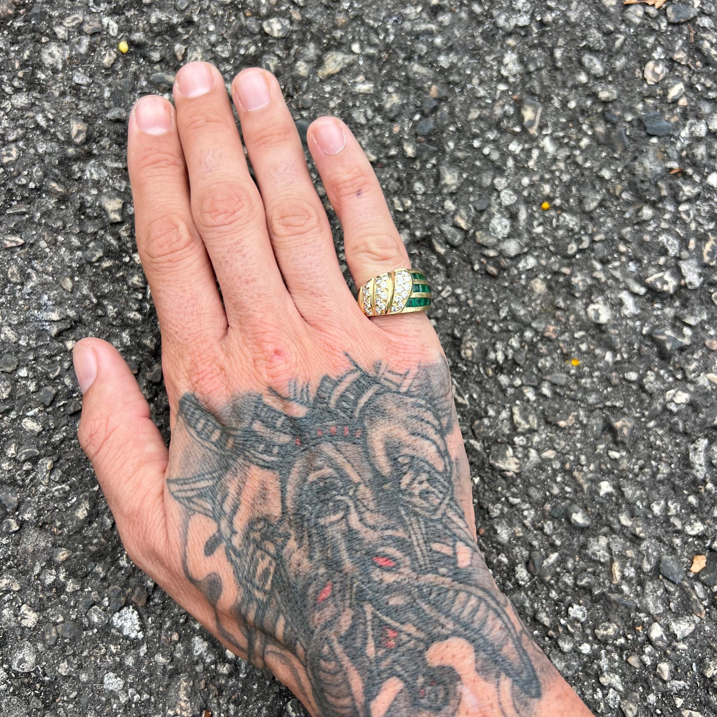 1980’s Custom Made Heavyweight 14k Yellow Gold Chunky .75CTW Natural Diamond And 1.0CTW Columbian Emerald Ring (7)