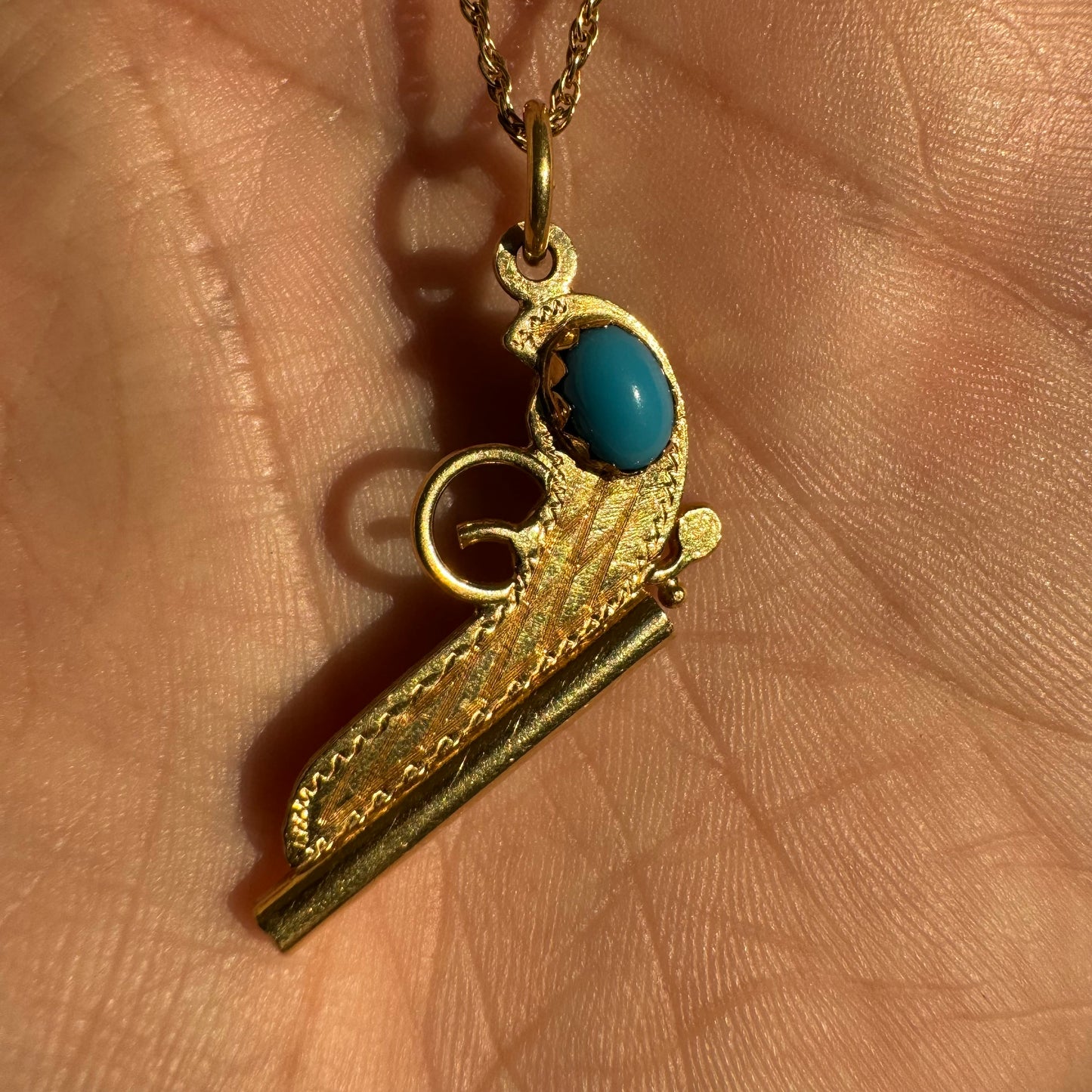 Mid-Century 18K Italian Yellow Gold Persian Turquoise Pistol Pendant