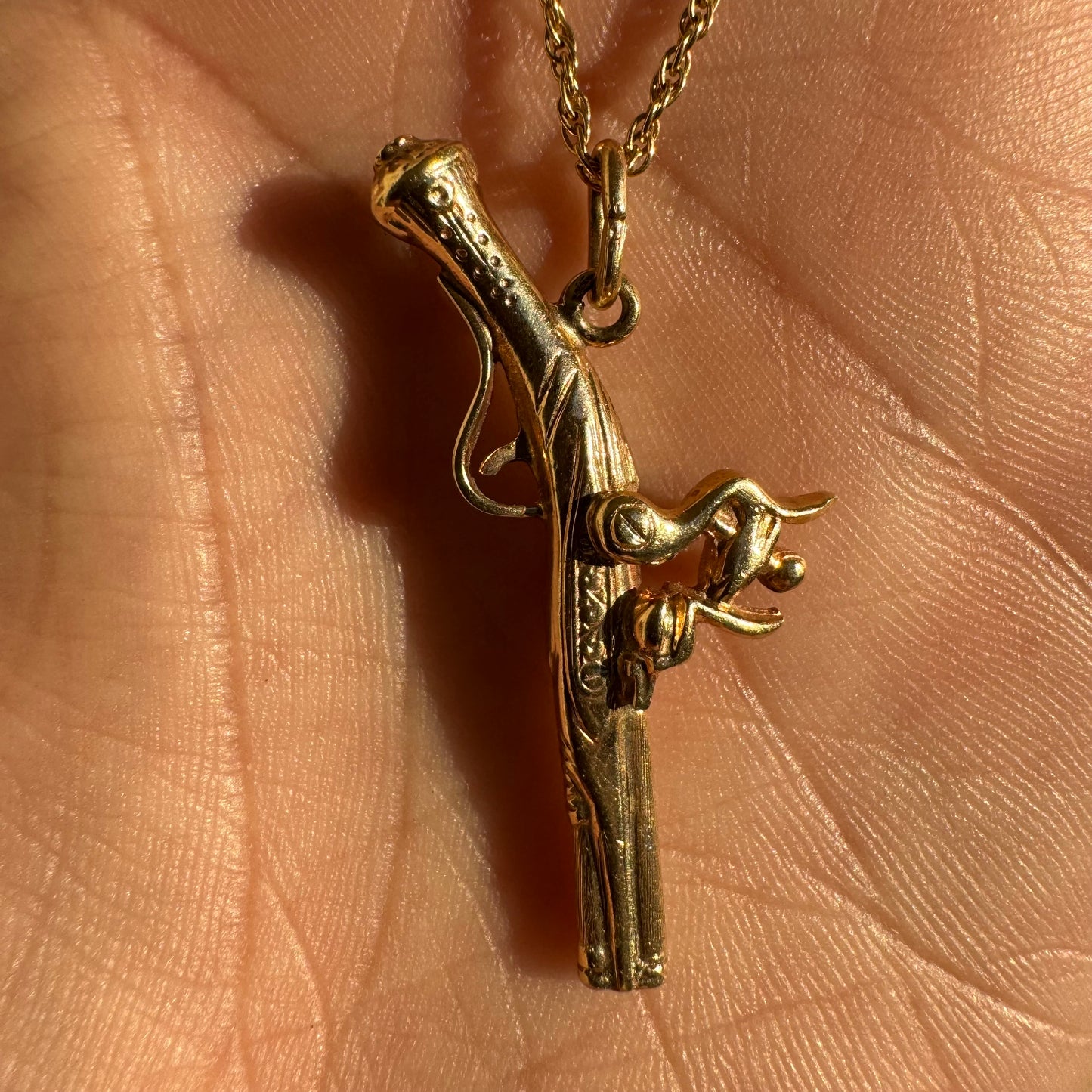 Early 1900’s Solid 10k Yellow Gold Flintlock Pistol Pendant