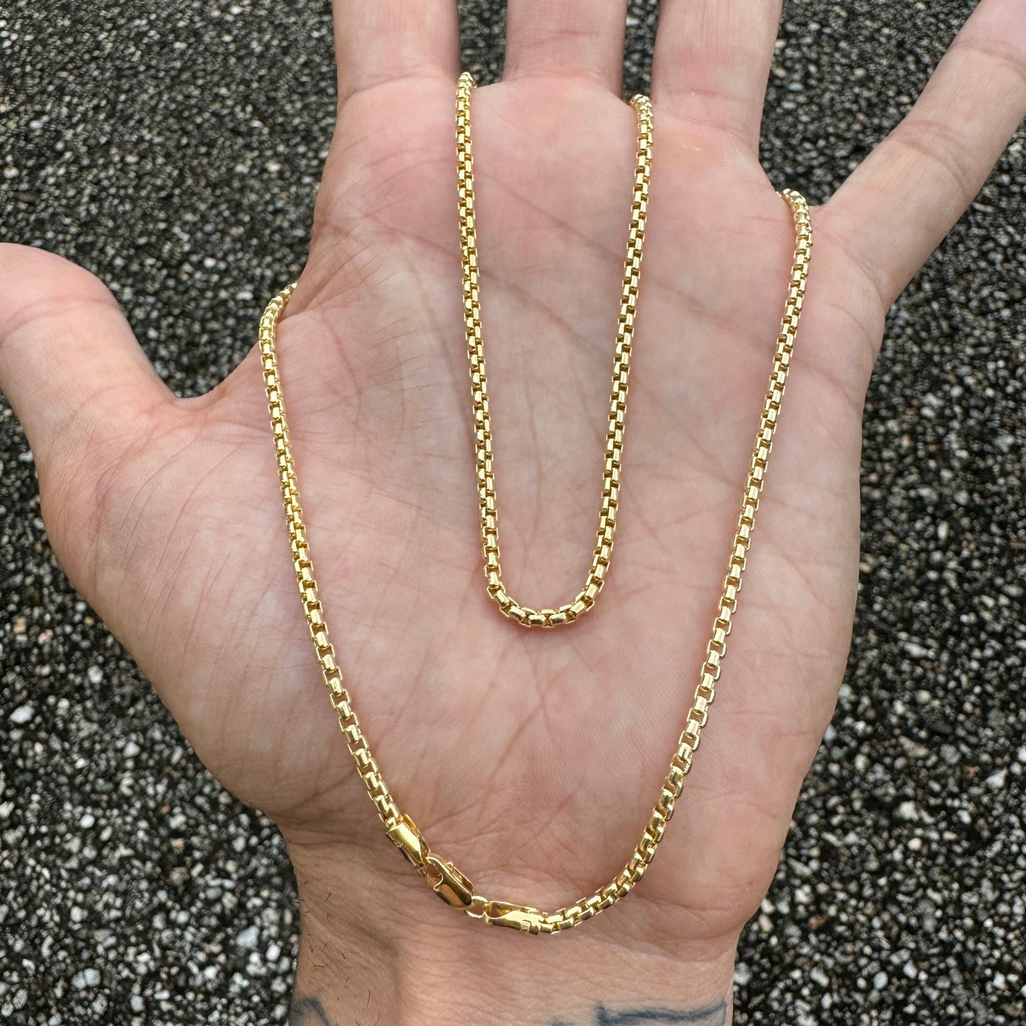 Brand New 14k Italian Yellow Gold Rounded Box Link Necklace (22”)
