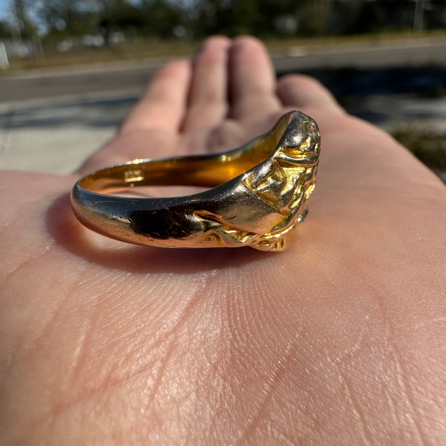 Early 1900’s Art Nouveau Solid 12k Yellow Gold Old Euro Cut Diamond Pirate Figural Ring (11)