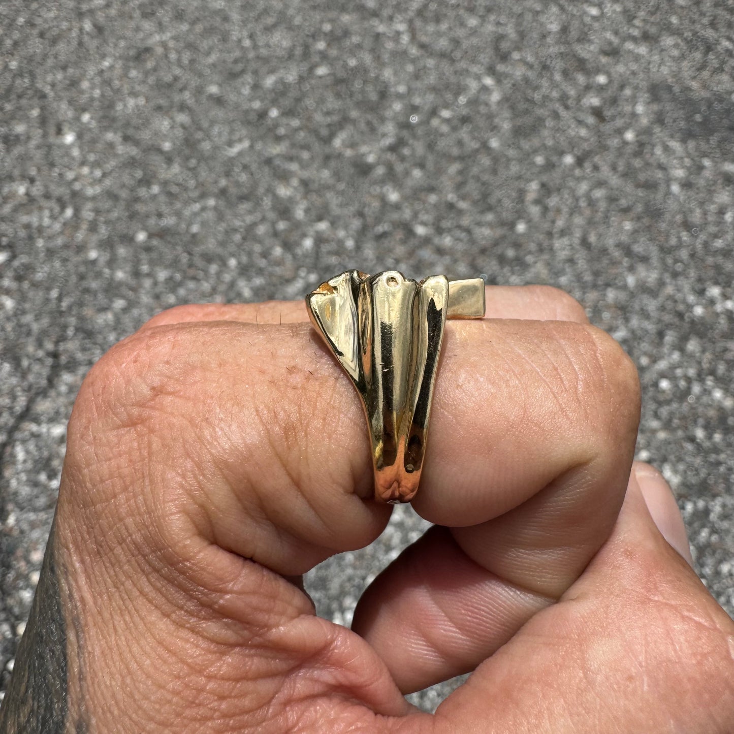 1980’s Solid 14k Yellow Golf Heavyweight Texas Nugget Ring (9.5)