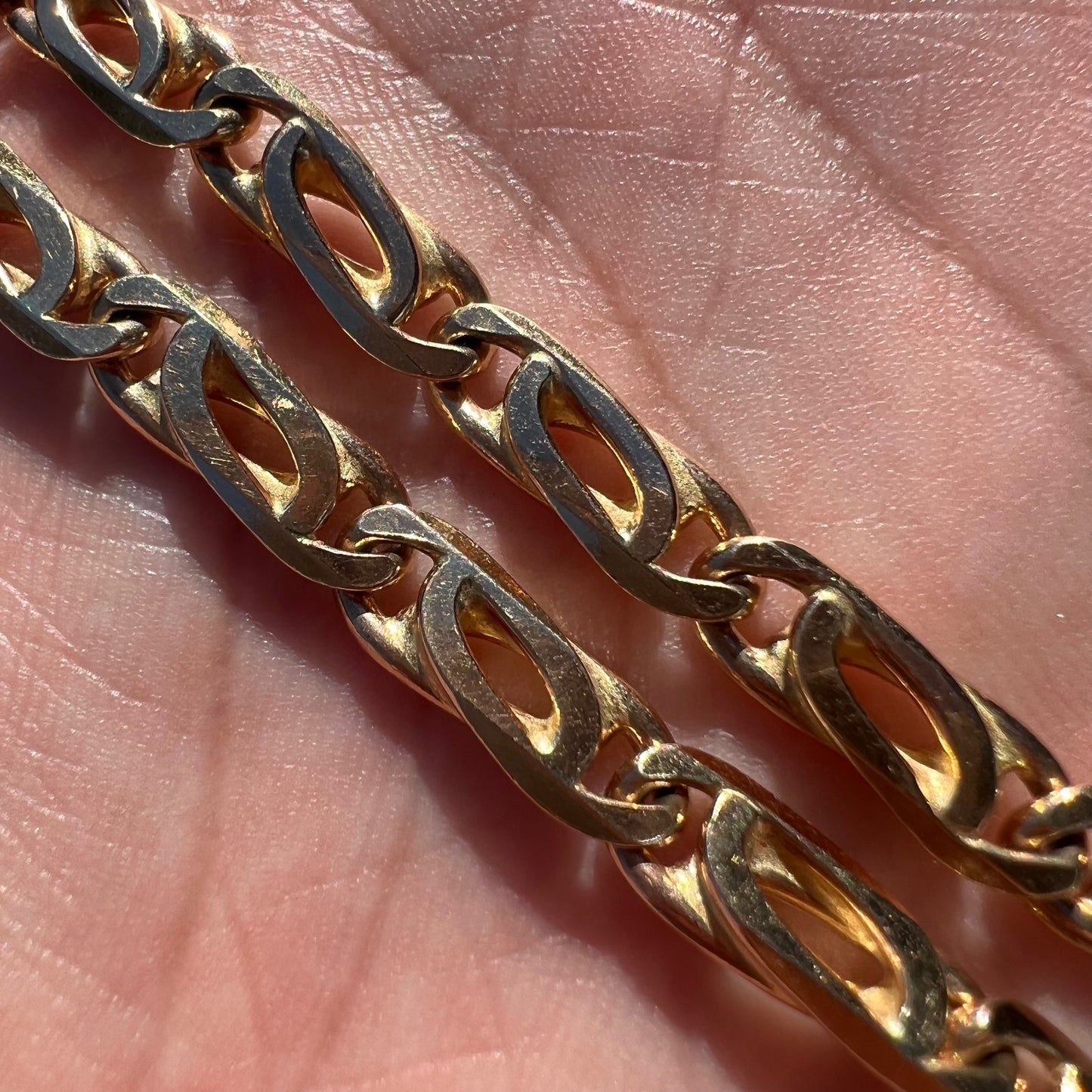 1980’s Solid 14k Italian Yellow Gold Tigers Eye Link Bracelet (8.25”)
