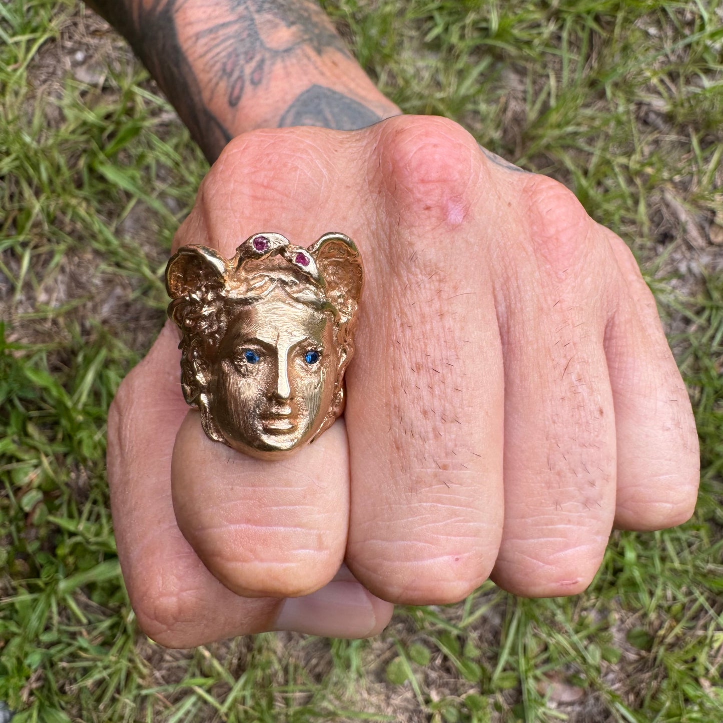 Vintage Solid 14k Yellow Gold Large Heavyweight Medusa Rodanini Ring (9)