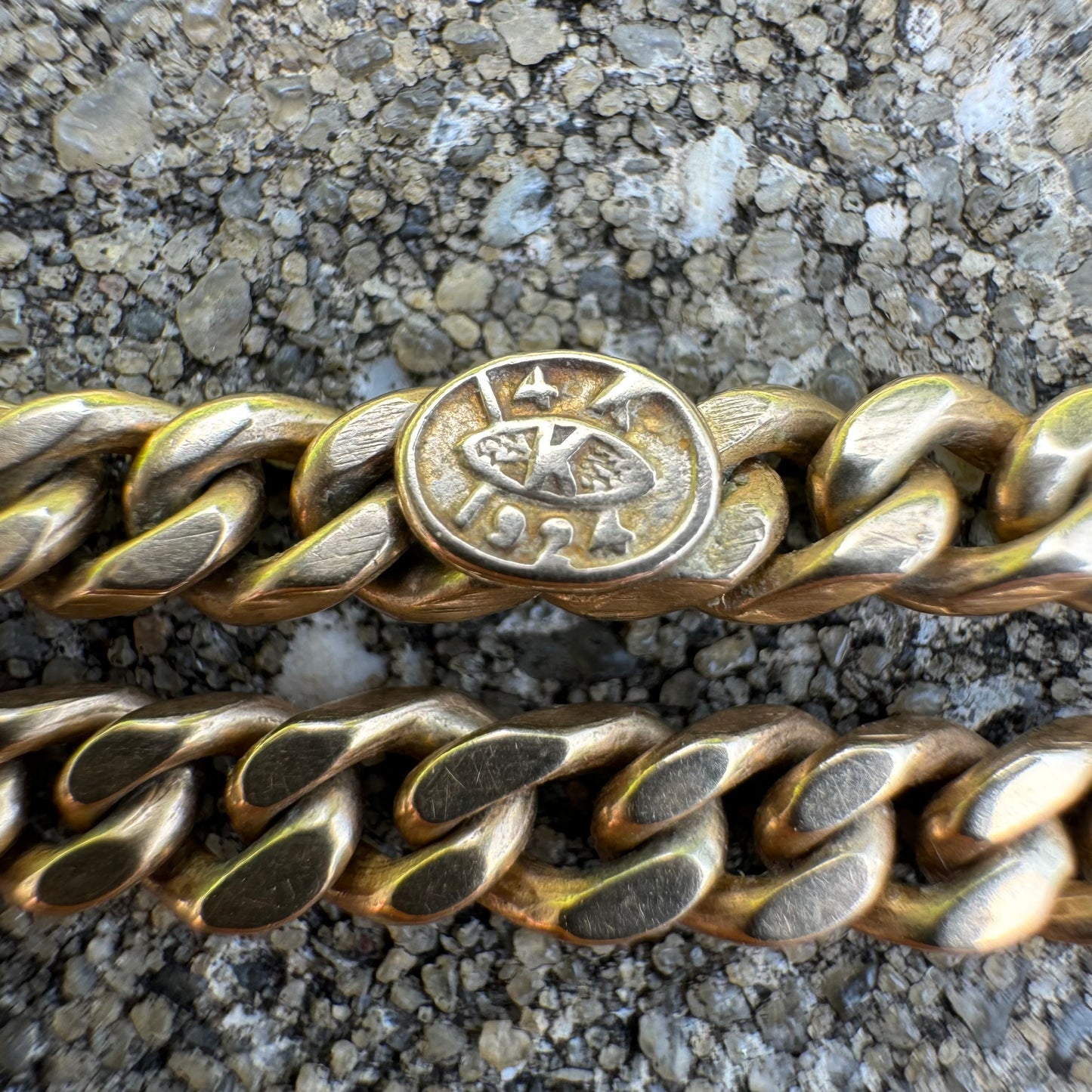 Dated 1924 Solid 14k Yellow Gold Cuban Curb Link Watch Chain Necklace (21.5”)