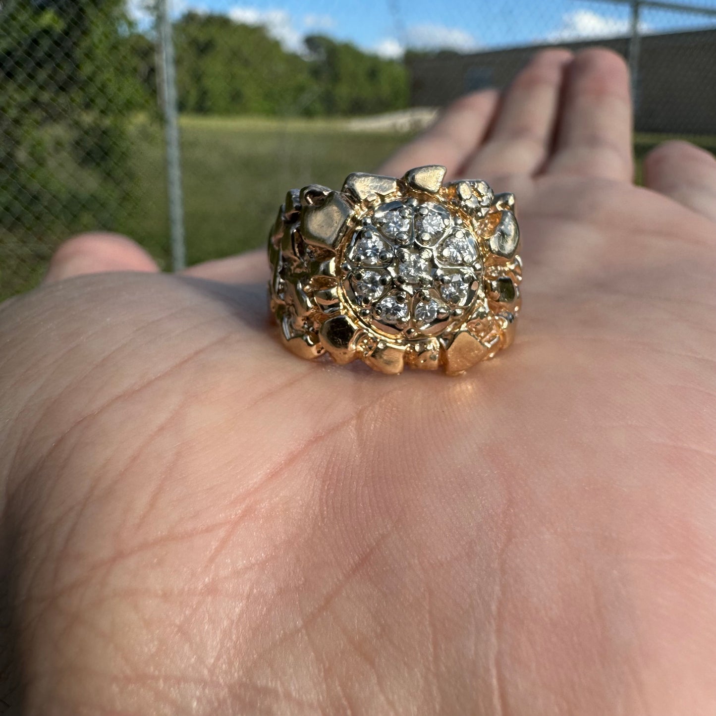 1970’s Solid 14k Yellow Gold .50ctw Natural Diamond Kentucky Cluster Nugget Ring (12.75)