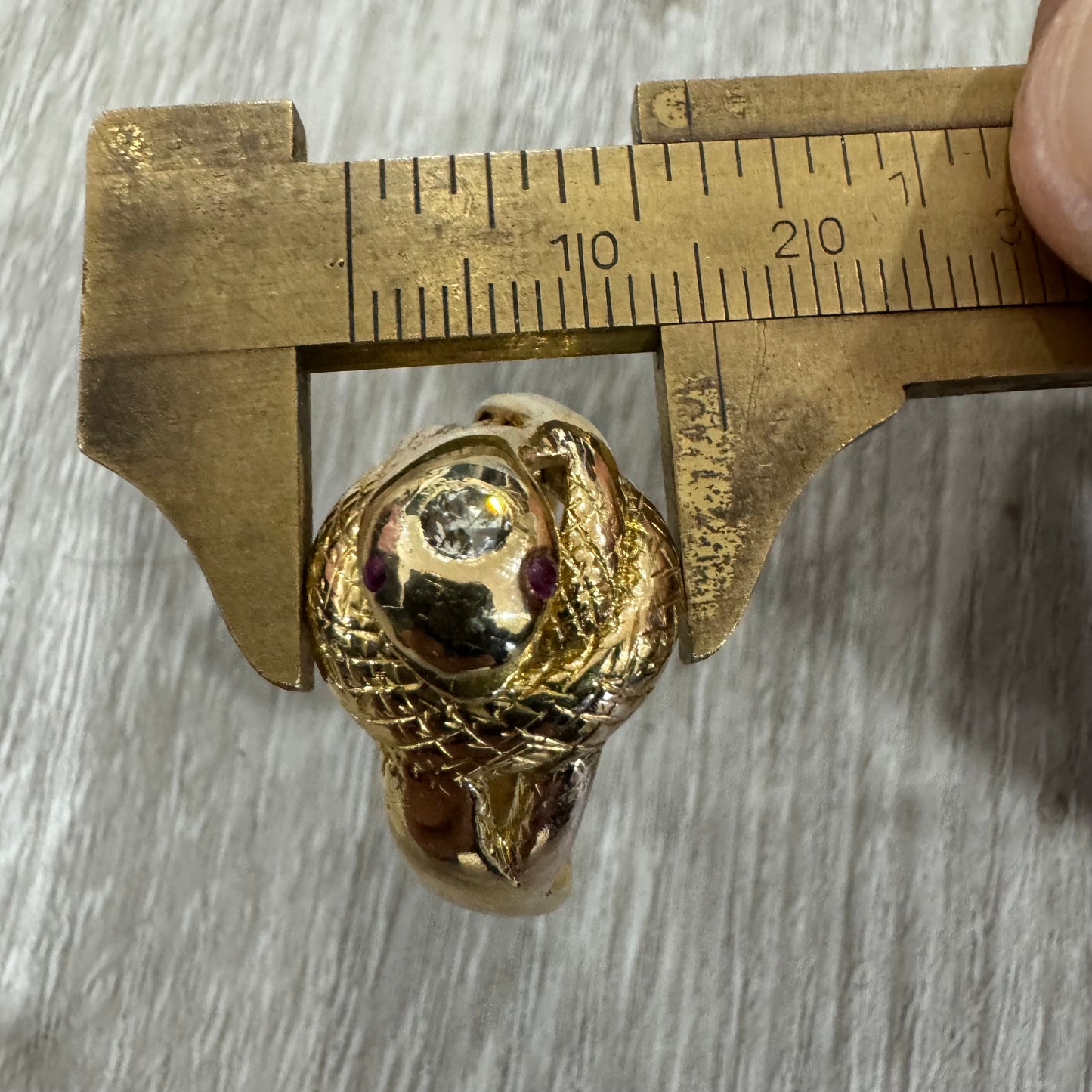 Early 1900’s Art Nouveau Solid 14k Yellow Gold Natural Old Euro Cut Diamond Snake Ring (11.5)