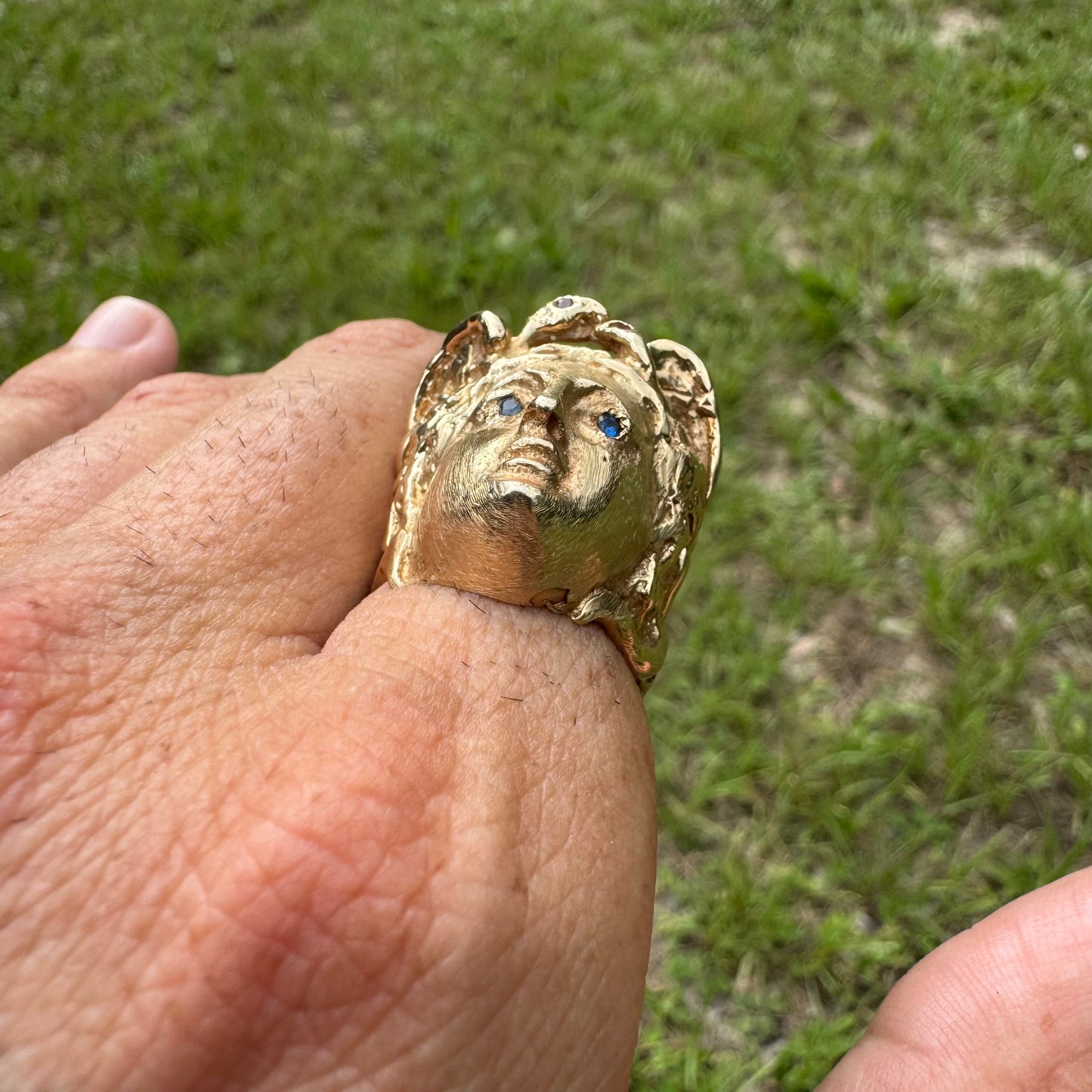 Vintage Solid 14k Yellow Gold Large Heavyweight Medusa Rodanini Ring (9)