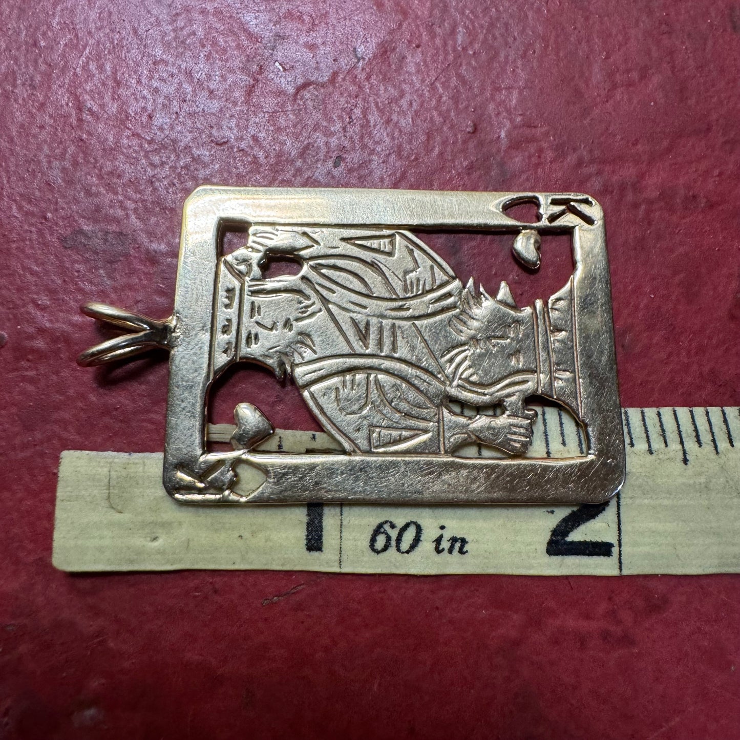 Vintage Solid 14k Yellow Gold Custom Hand Made Suicide King Pendant