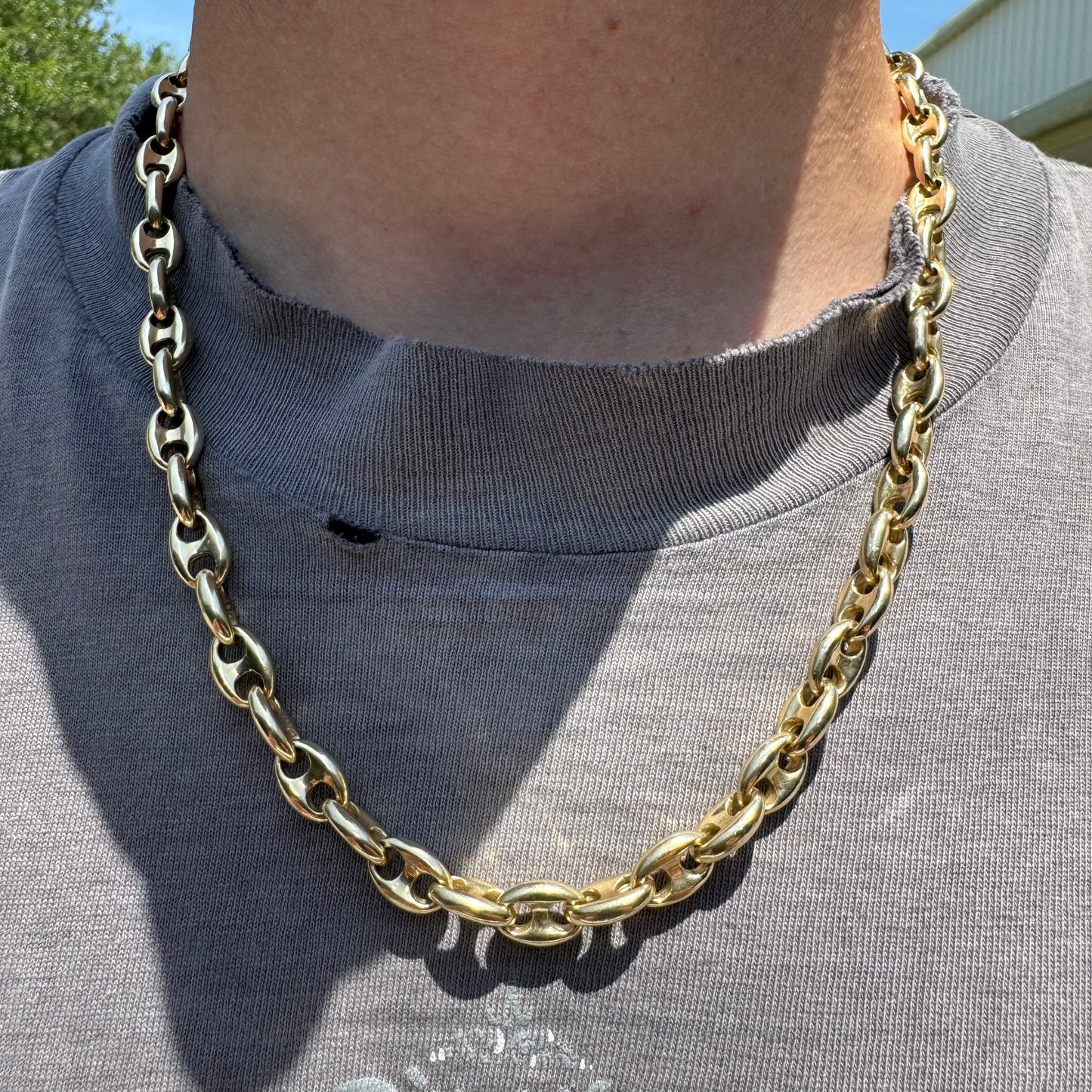 Vintage Solid 14k Yellow Gold Super Heavyweight Chaine D Ancre Puffed Gucci Link Necklace (21”)