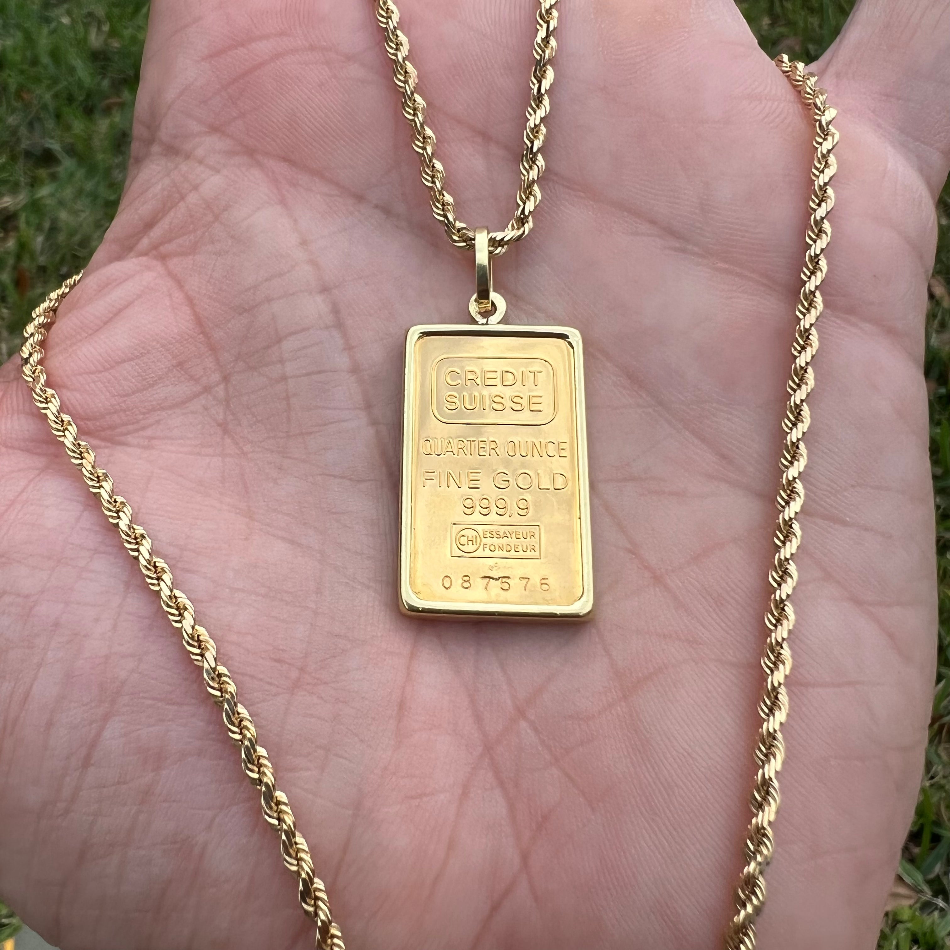 INVESTMENT JEWELRY Vintage Pure .999 24k Gold Quarter Oz Credit Suisse Bullion Pendant