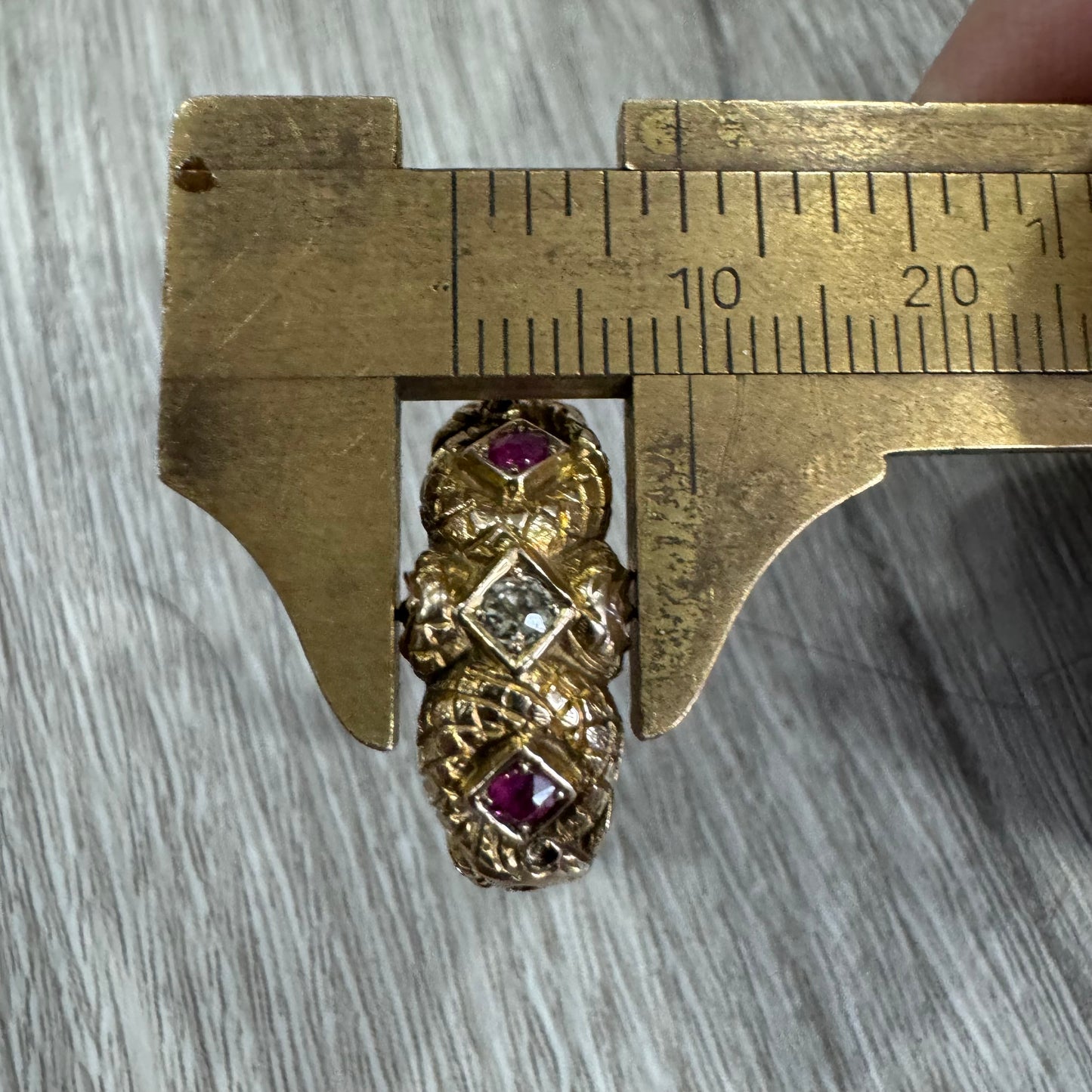 Victorian Solid 15k Yellow Gold Old Mine Cut Diamond And Ruby Trilogy Double Snake Ring (7)