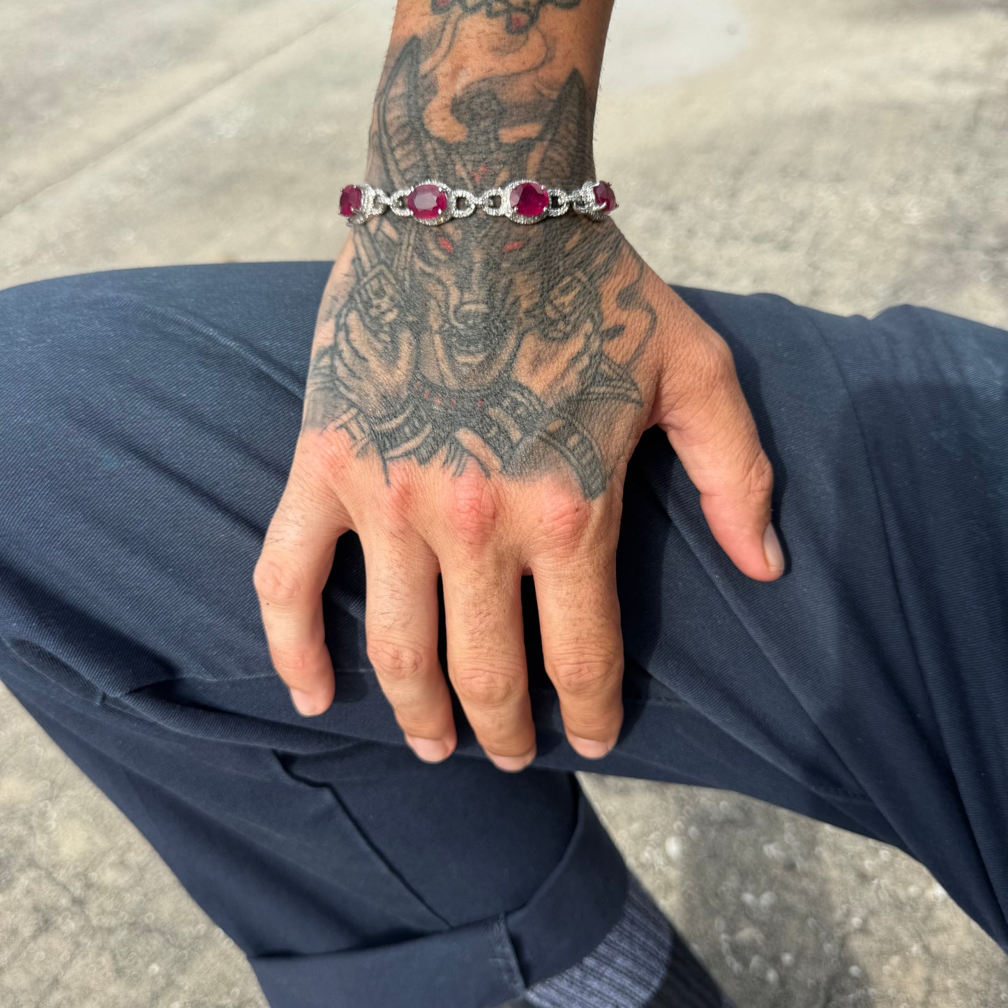 14k White Gold 20ctw Natural Ruby 2.5ctw Natural Diamond Bracelet (7.5”)