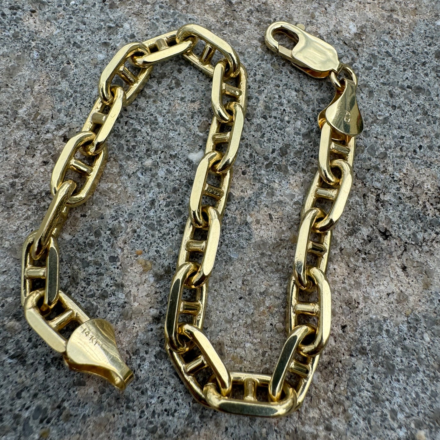 Brand New Solid 14k Yellow Gold Heavyweight Knife Edged Chaine D’Ancre Link Bracelet (8.5”)