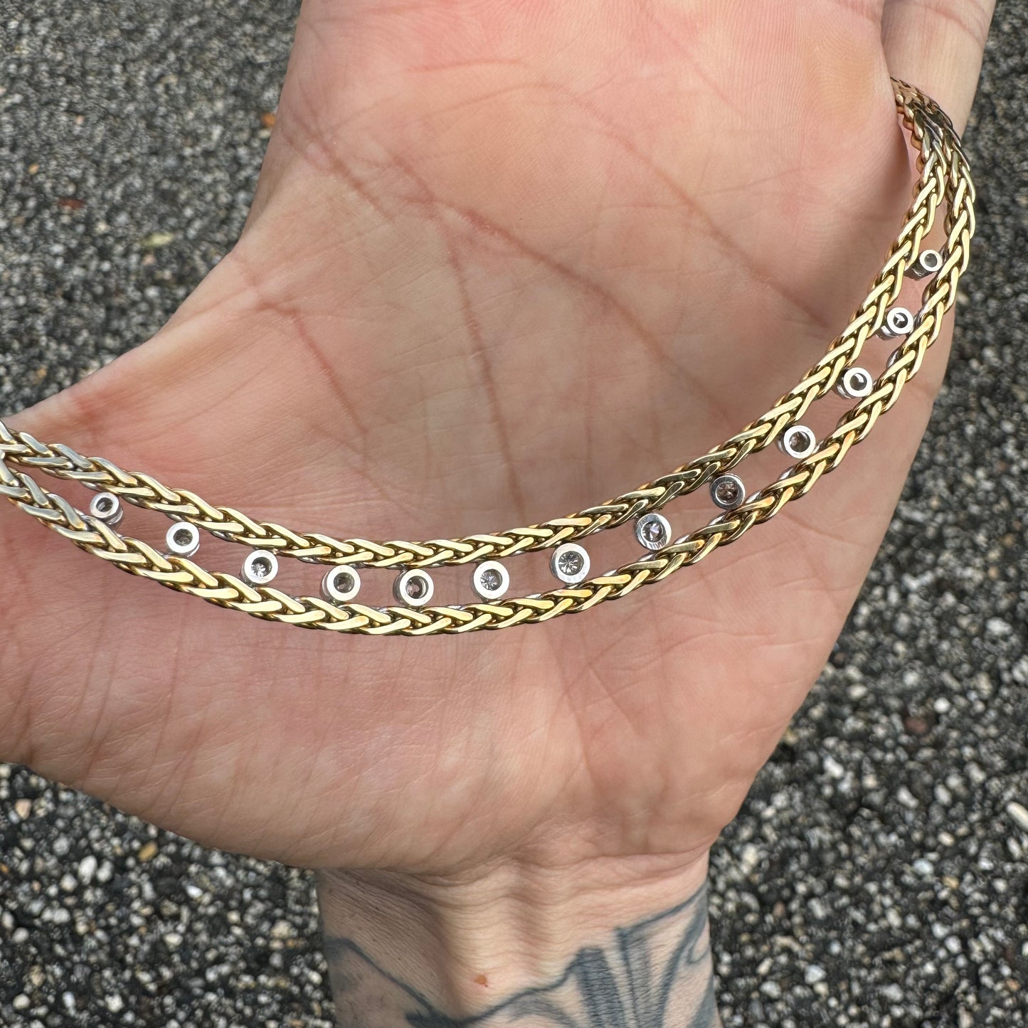 Vintage Solid 14k Italian Yellow Gold Floating 1.1CTW VS Quality Natural Diamond Double Row Braided Foxtail Necklace (17”)