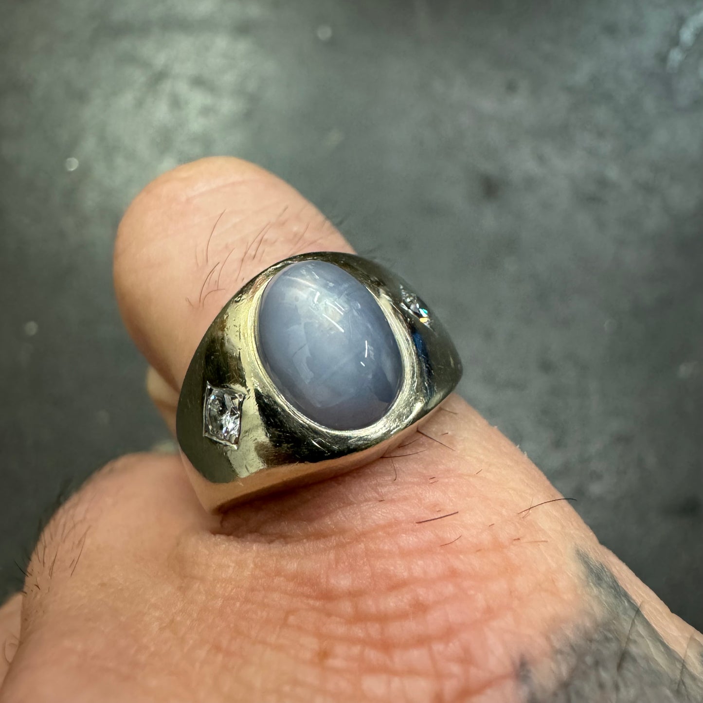 Vintage 14k White Gold Natural 3.00CT Star Sapphire .20CTW Diamond Trilogy Ring (8)