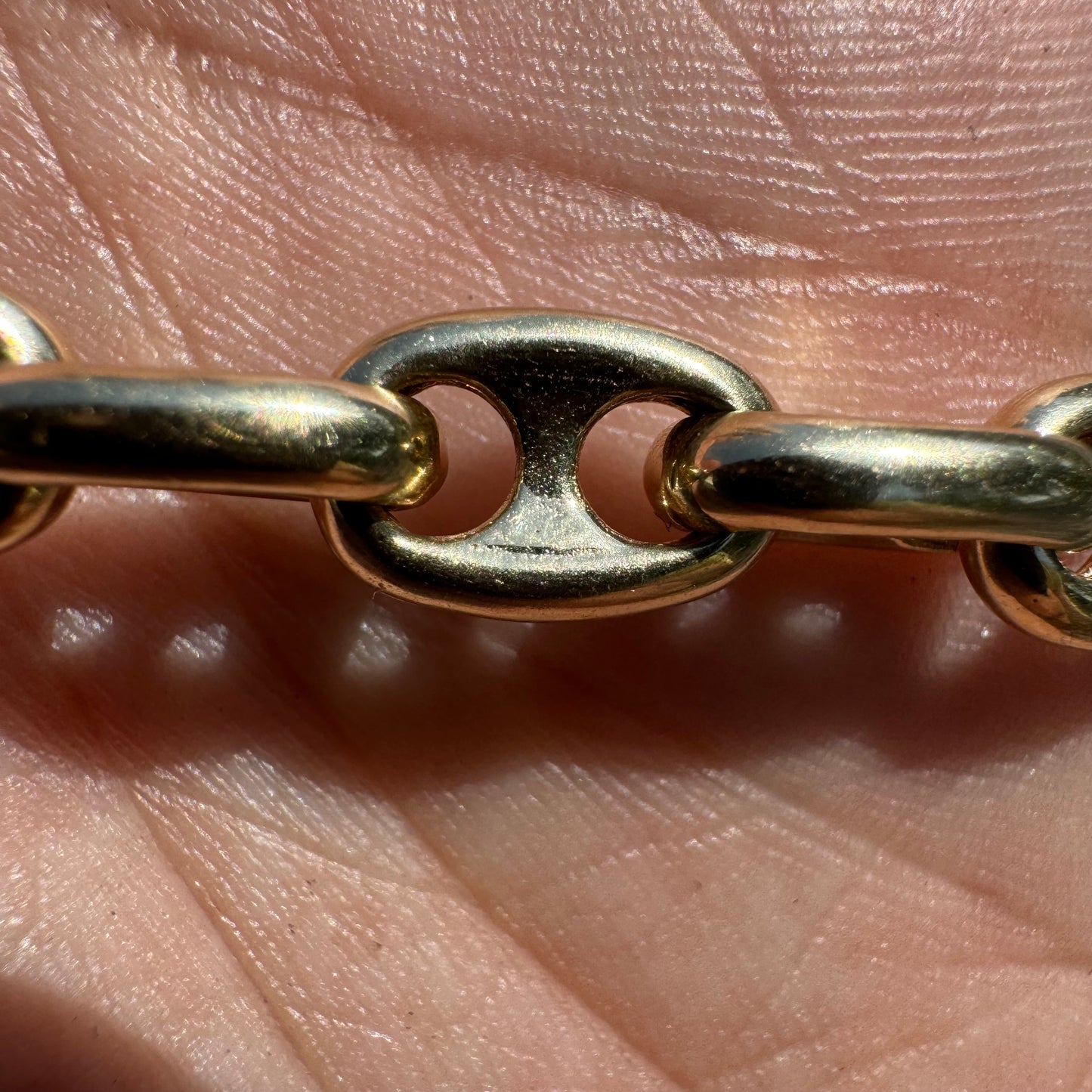 Vintage Solid 14k Yellow Gold Heavy Chaine D Ancre Puffed Gucci Link Bracelet (9”)