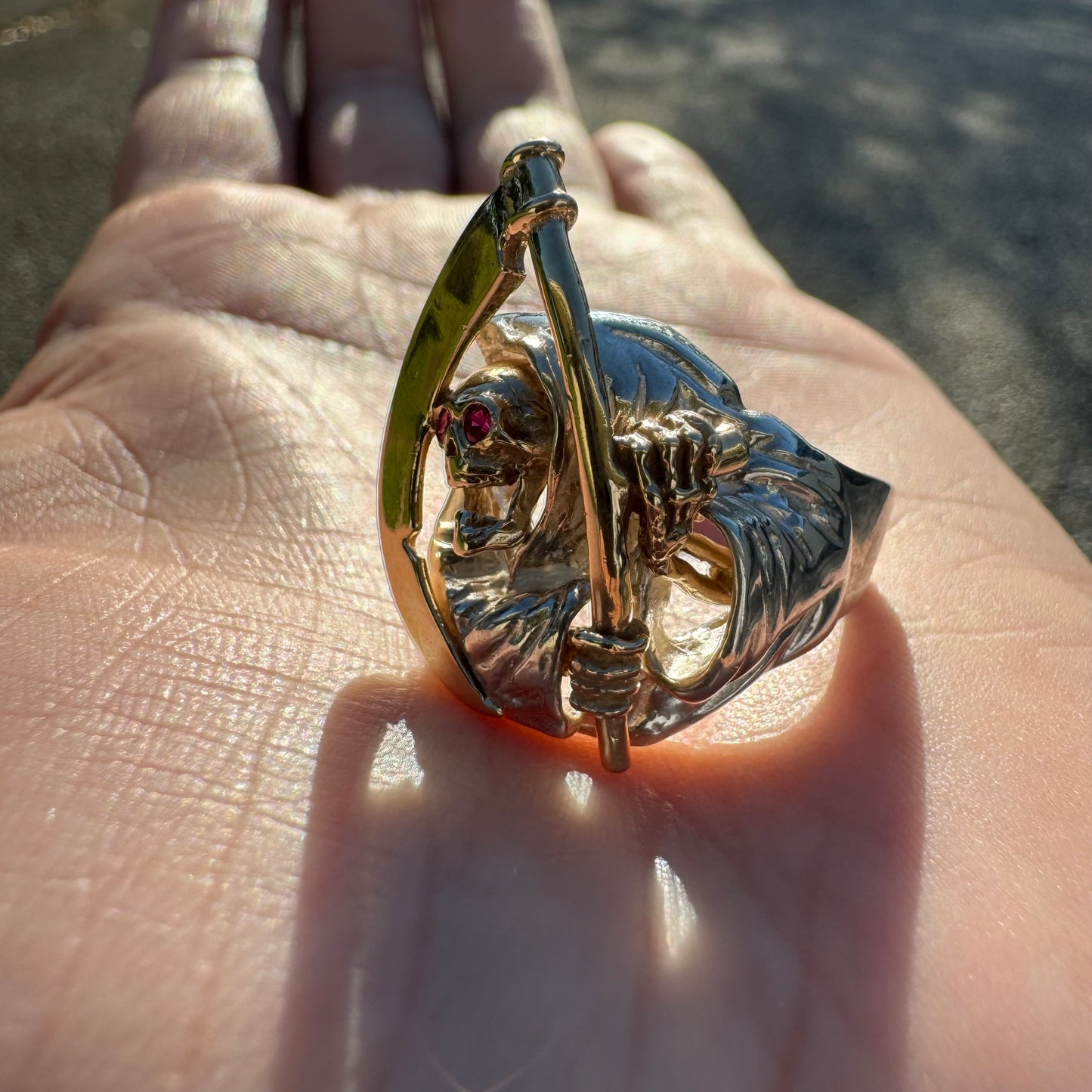 Vintage 14k Yellow Gold And Sterling Silver Grim Reaper Ring (11.75)