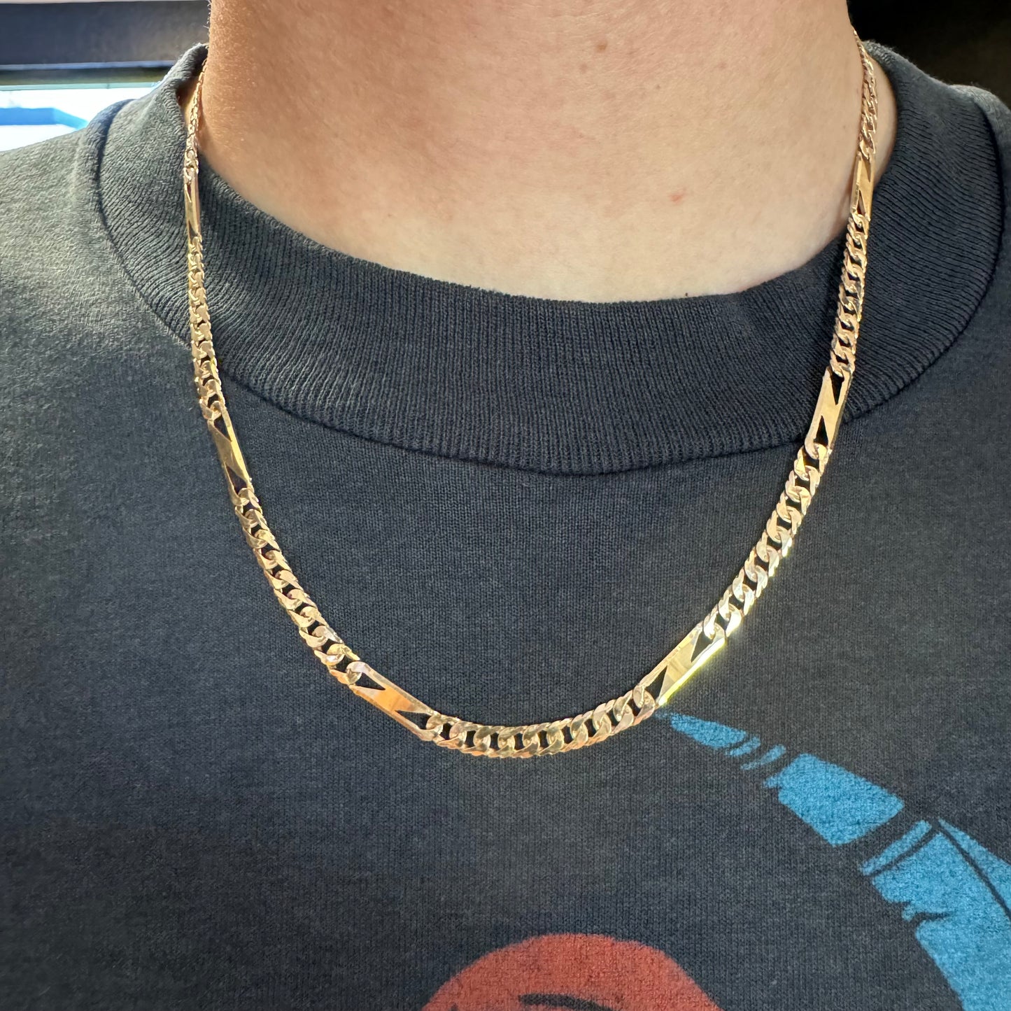 Vintage Solid 14k Yellow Gold Diamondcut Cuban Tigers Eye Link Necklace (20”)