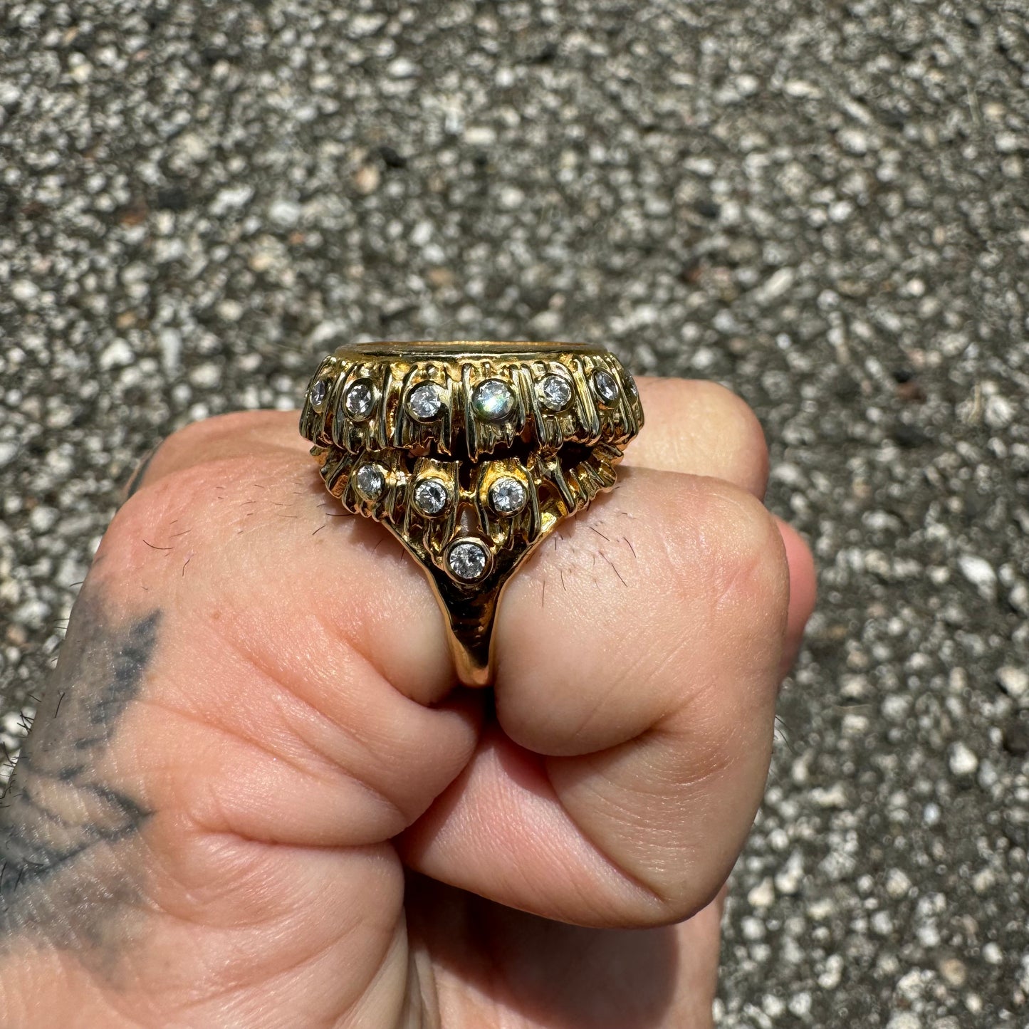 1925 $2.50 Indian Head Gold Coin 14k Yellow Gold 1.25ctw Natural VS Diamond Brutalist Ring (5)
